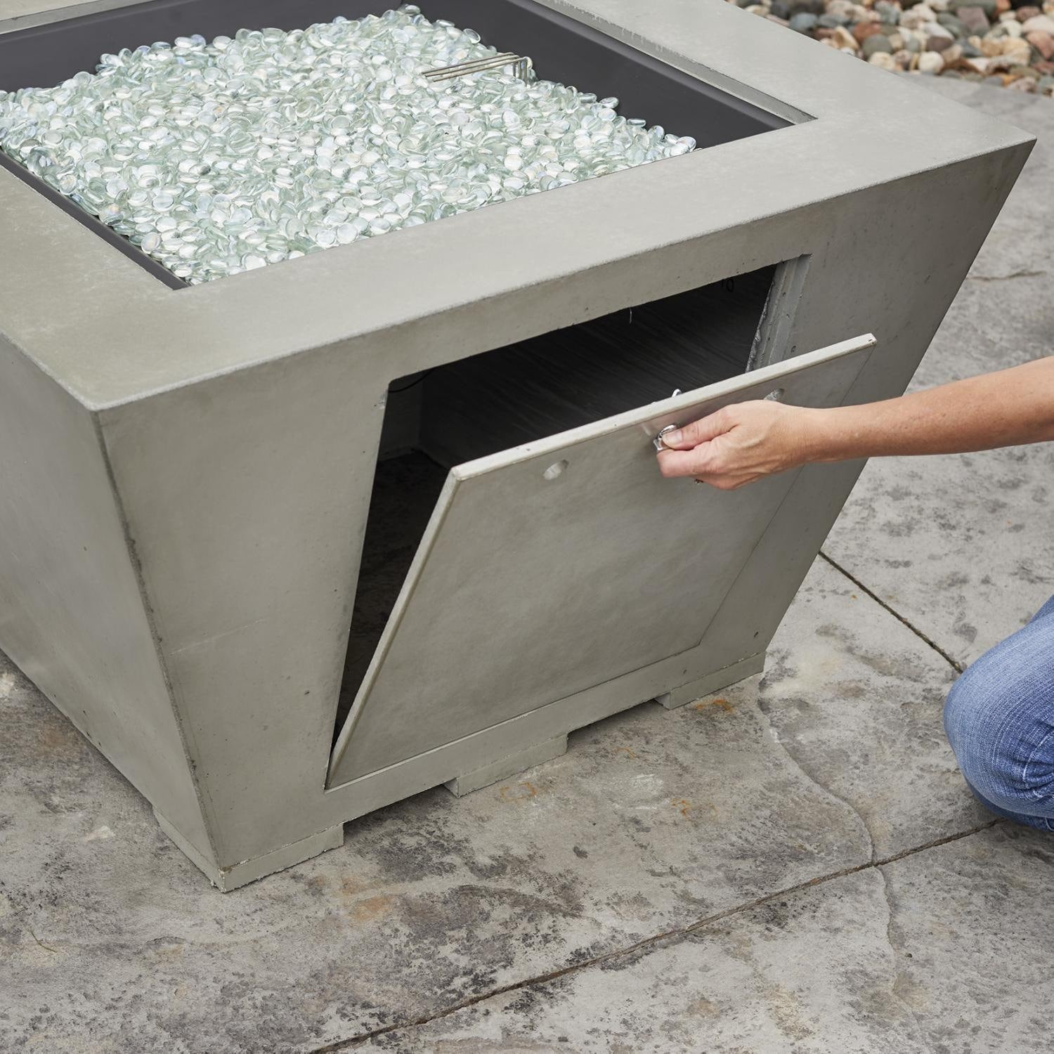 Cove 37-Inch Square Glass Fiber Reinforced Concrete Propane Fire Bowl in Natural Gray