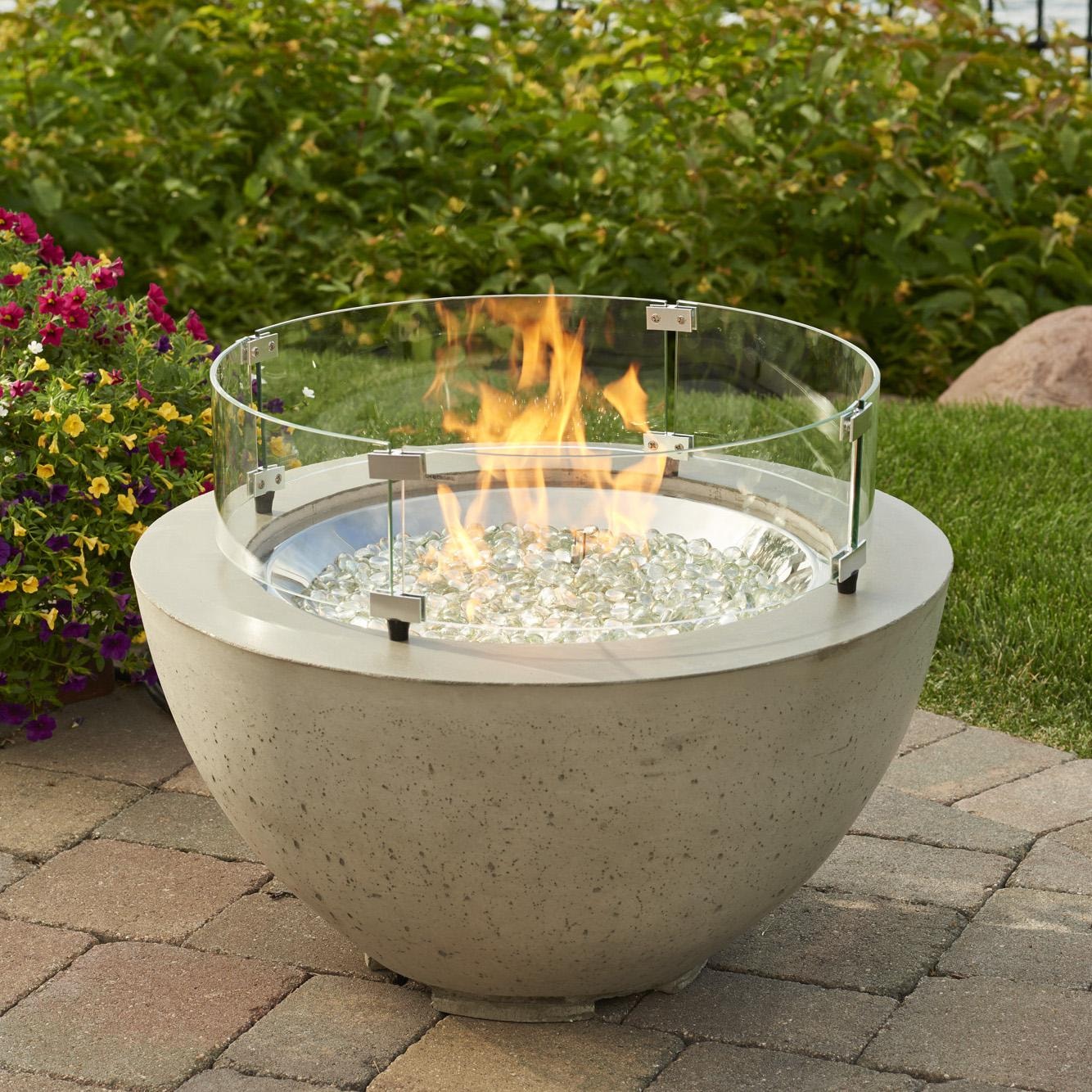 Cove 29-Inch Round Glass Fiber Reinforced Concrete Propane Fire Bowl in Natural Gray