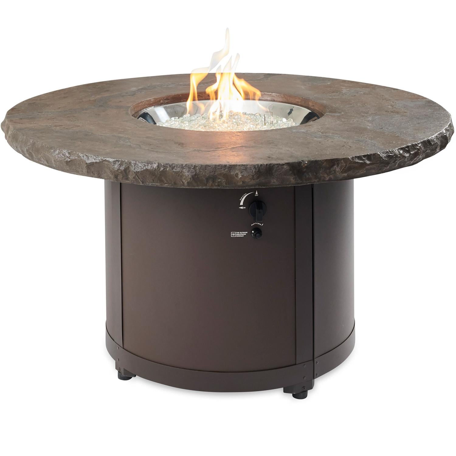 Beacon 48-Inch Round Powder Coated Steel Propane Fire Pit Table in Brown