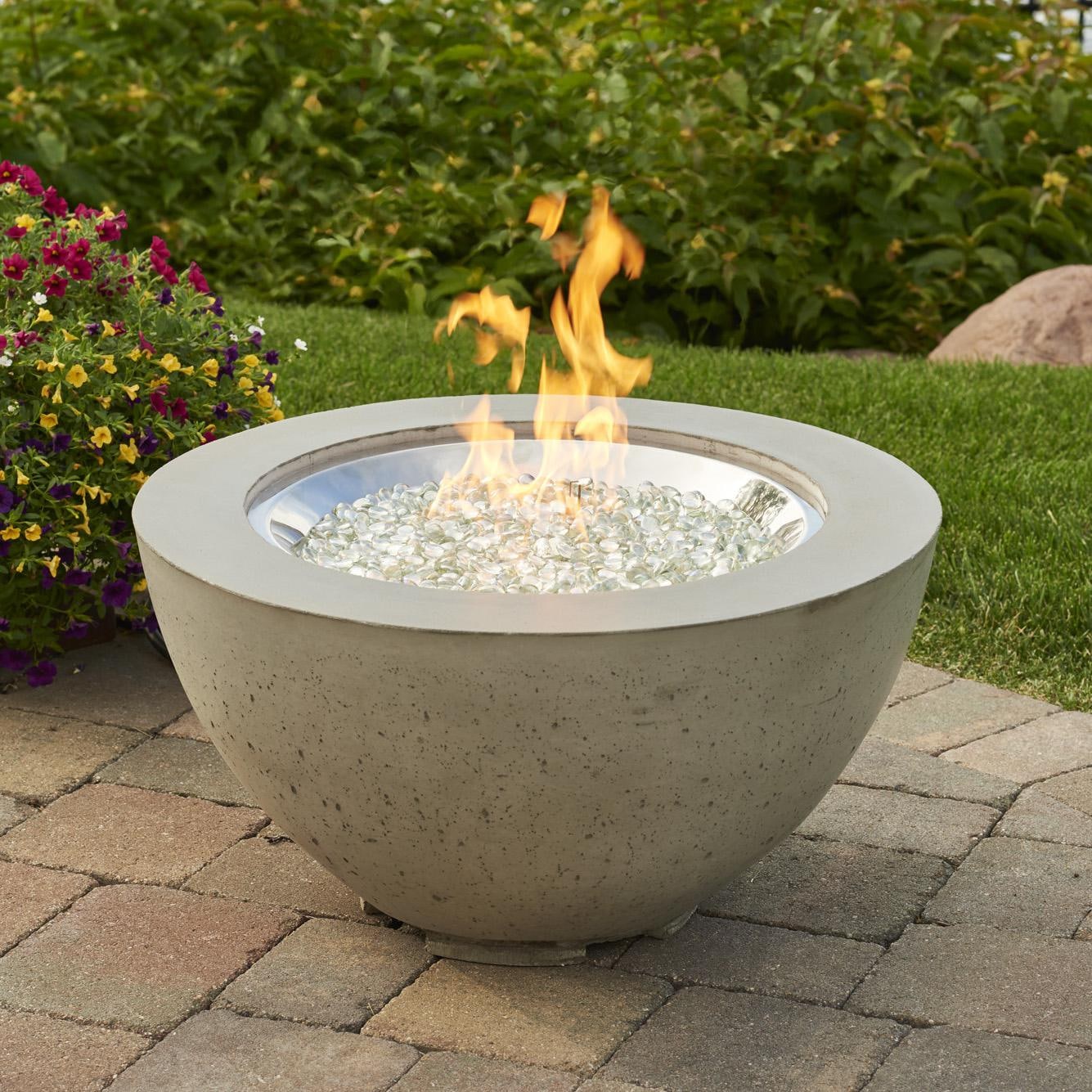 Cove 29-Inch Round Glass Fiber Reinforced Concrete Propane Fire Bowl in Natural Gray