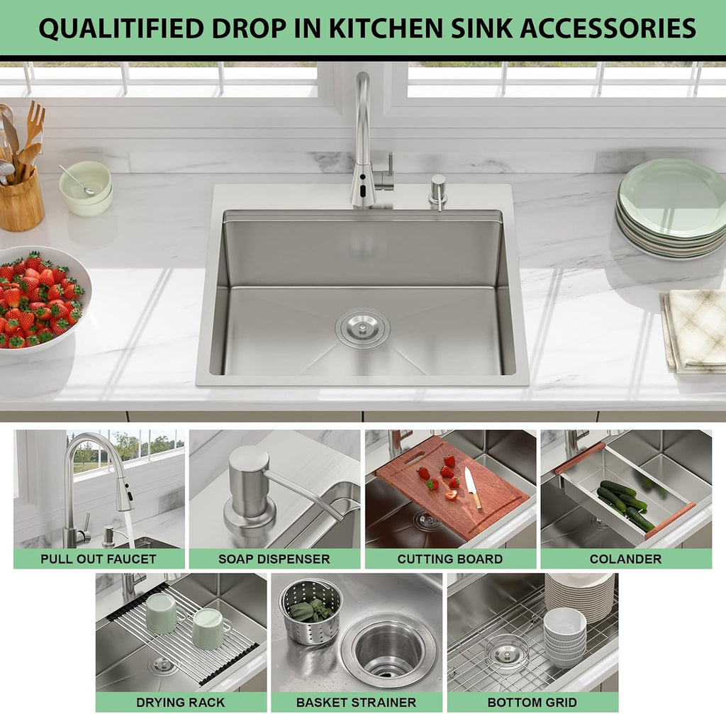 Signature 25" Beslend Sink with Faucet and Soap Dispenser Single Bowl