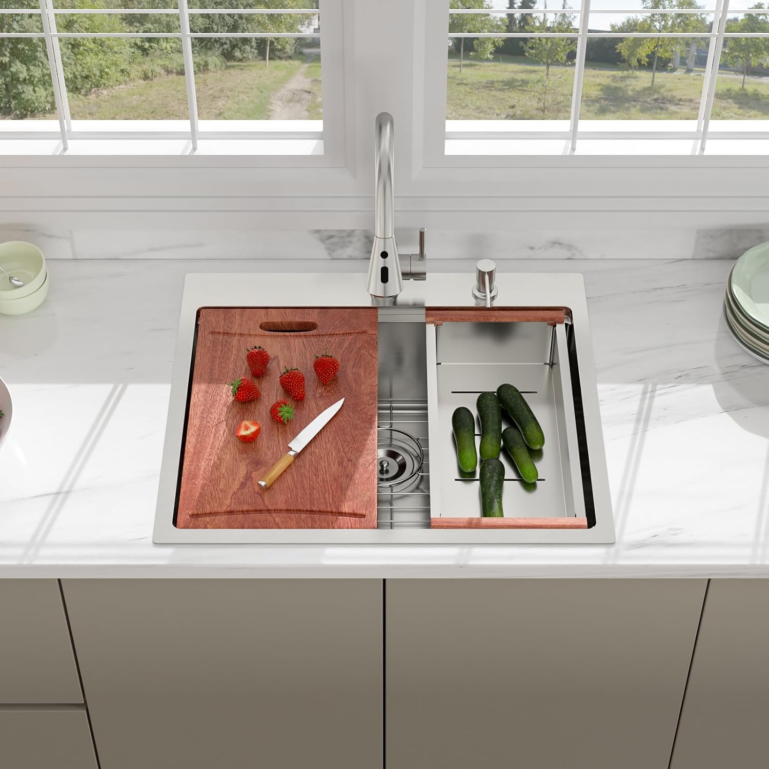 Signature 25" Beslend Sink with Faucet and Soap Dispenser Single Bowl