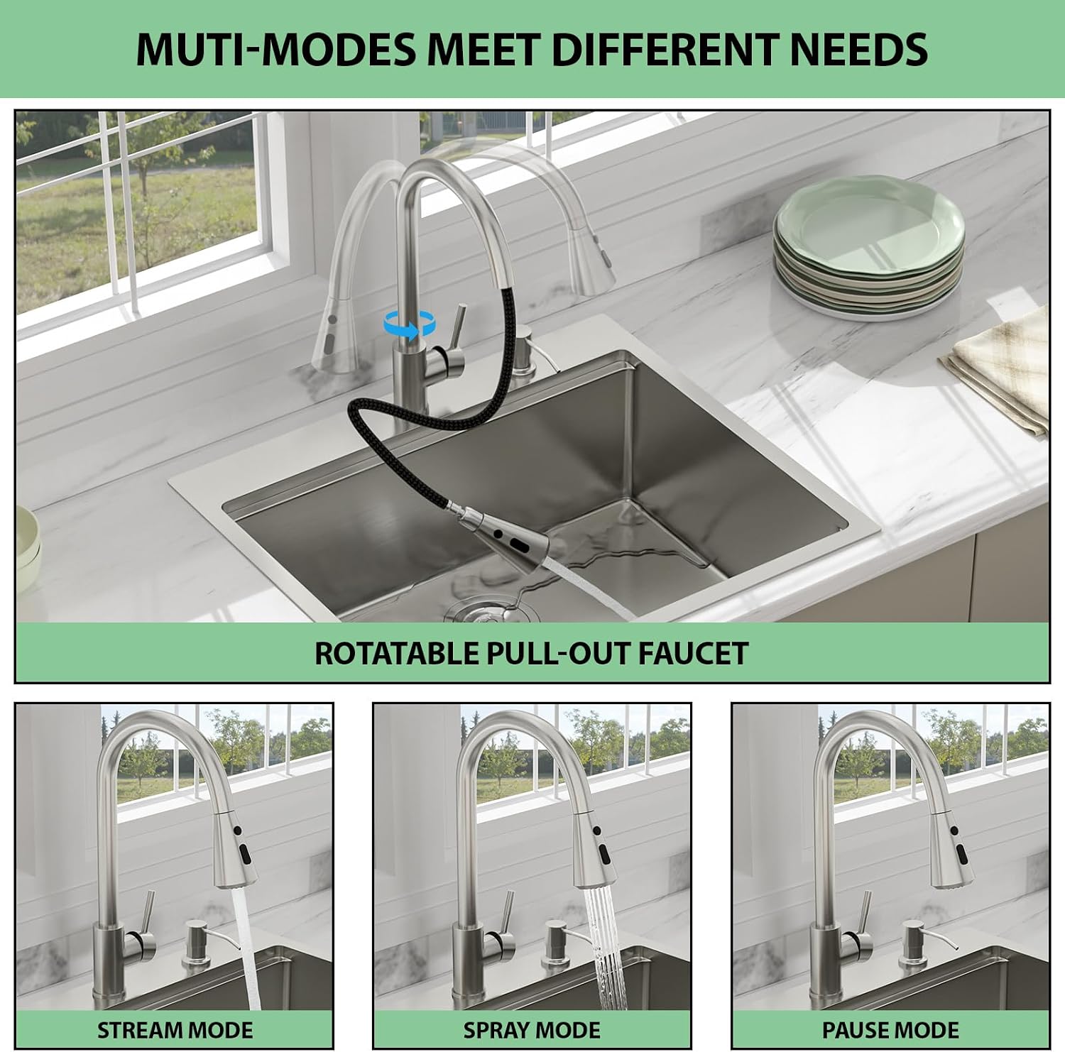 Signature 25" Beslend Sink with Faucet and Soap Dispenser Single Bowl