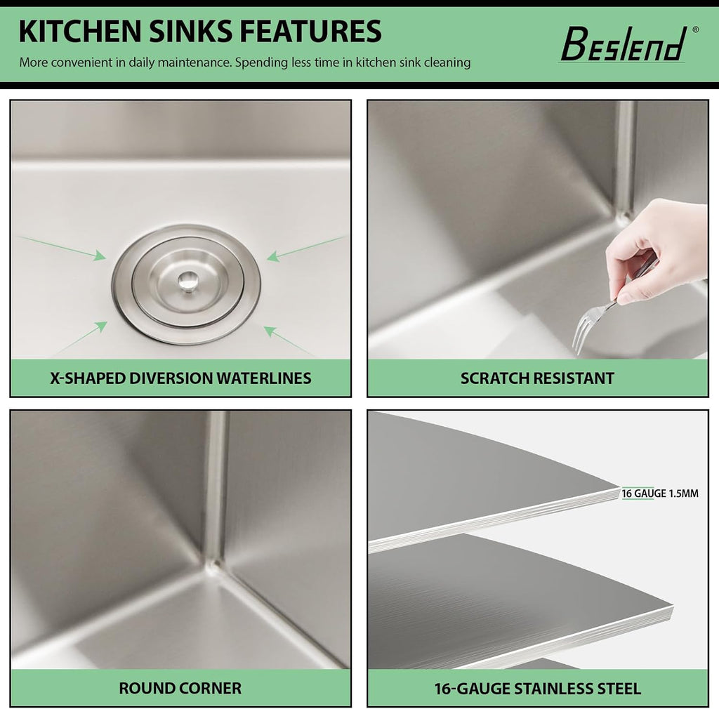 Signature 25" Beslend Sink with Faucet and Soap Dispenser Single Bowl