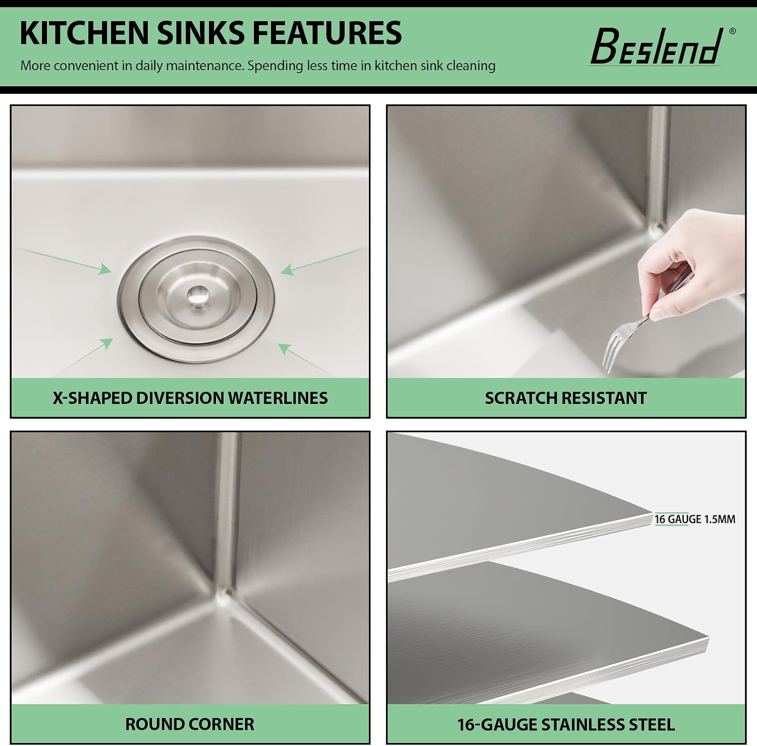 Signature 25" Beslend Sink with Faucet and Soap Dispenser Single Bowl