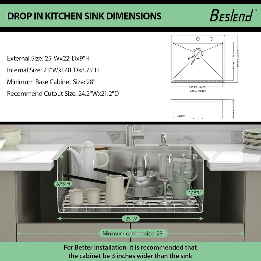 Signature 25" Beslend Sink with Faucet and Soap Dispenser Single Bowl