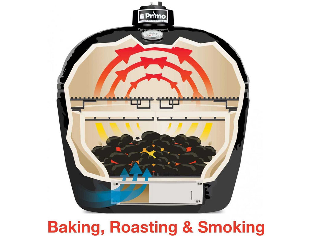 Primo Oval Junior Ceramic Kamado Charcoal Grill On Steel Cart With Side Shelves