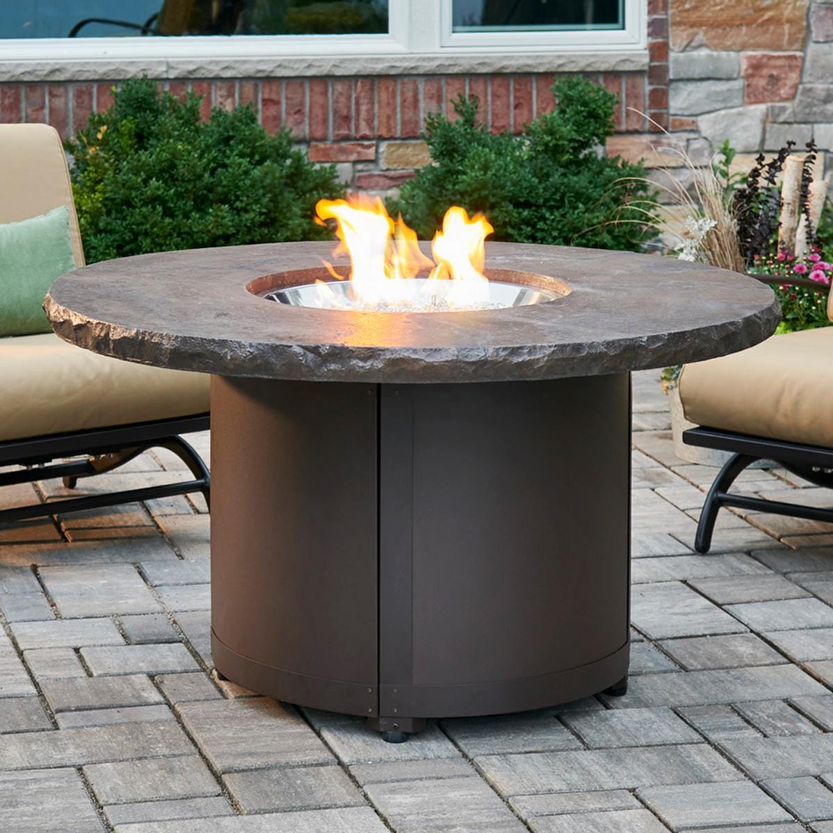 Beacon 48-Inch Round Powder Coated Steel Propane Fire Pit Table in Brown