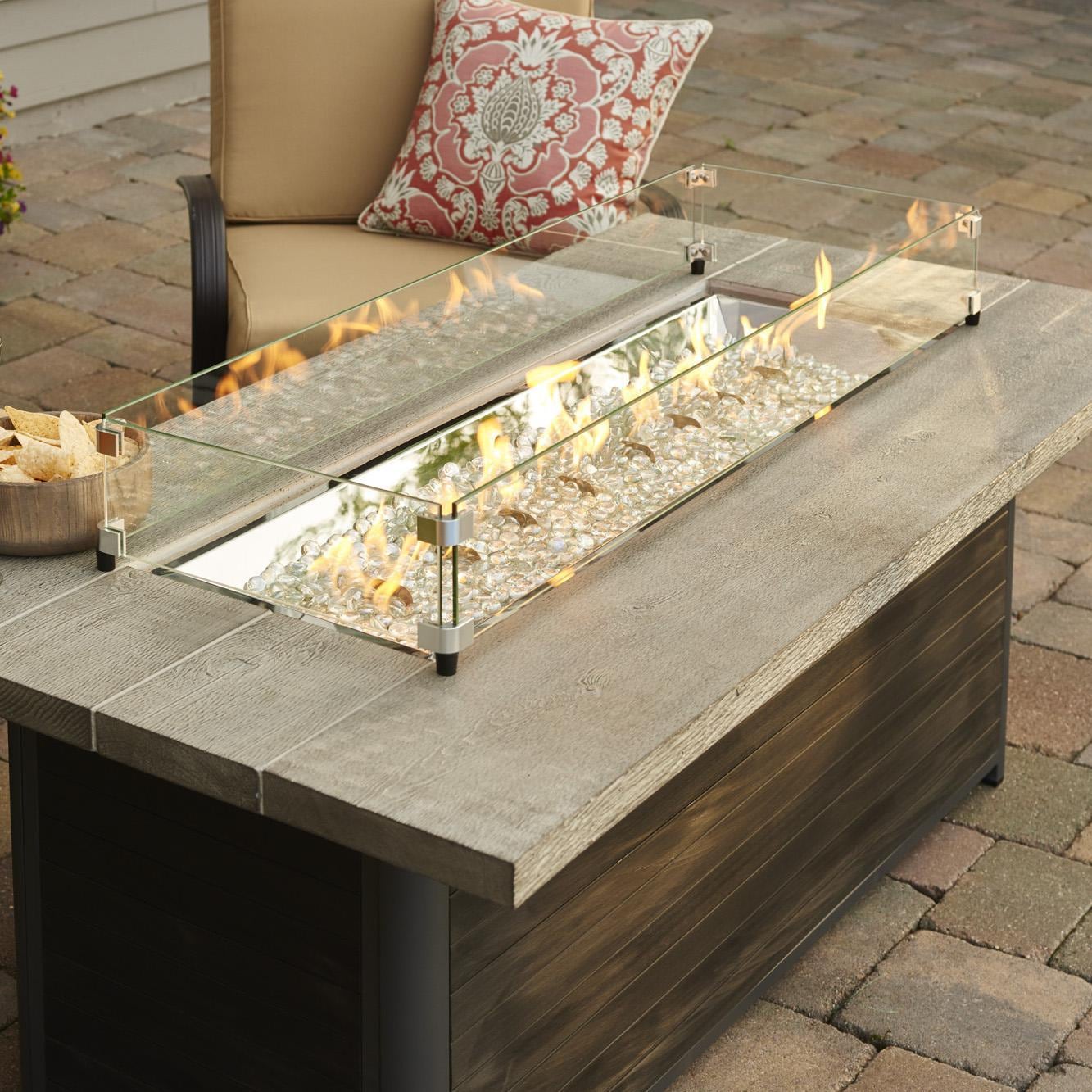 Rusticview 61-Inch Rectangular Aluminum Propane Fire Pit Table in Gray Cedar