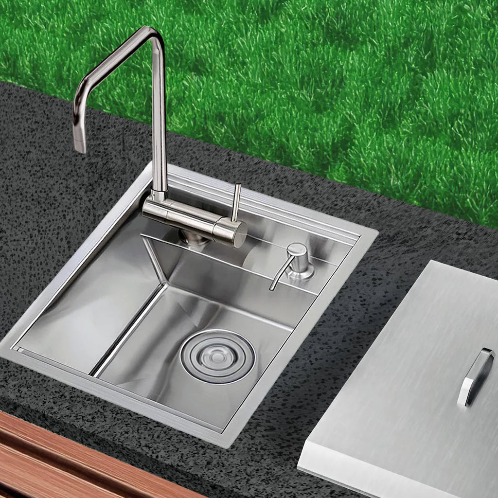 16 X 18-in Dual-Mount 304 Stainless Steel Outdoor Sink W/ Folding Faucet, Cover, Drain & Soap Pump