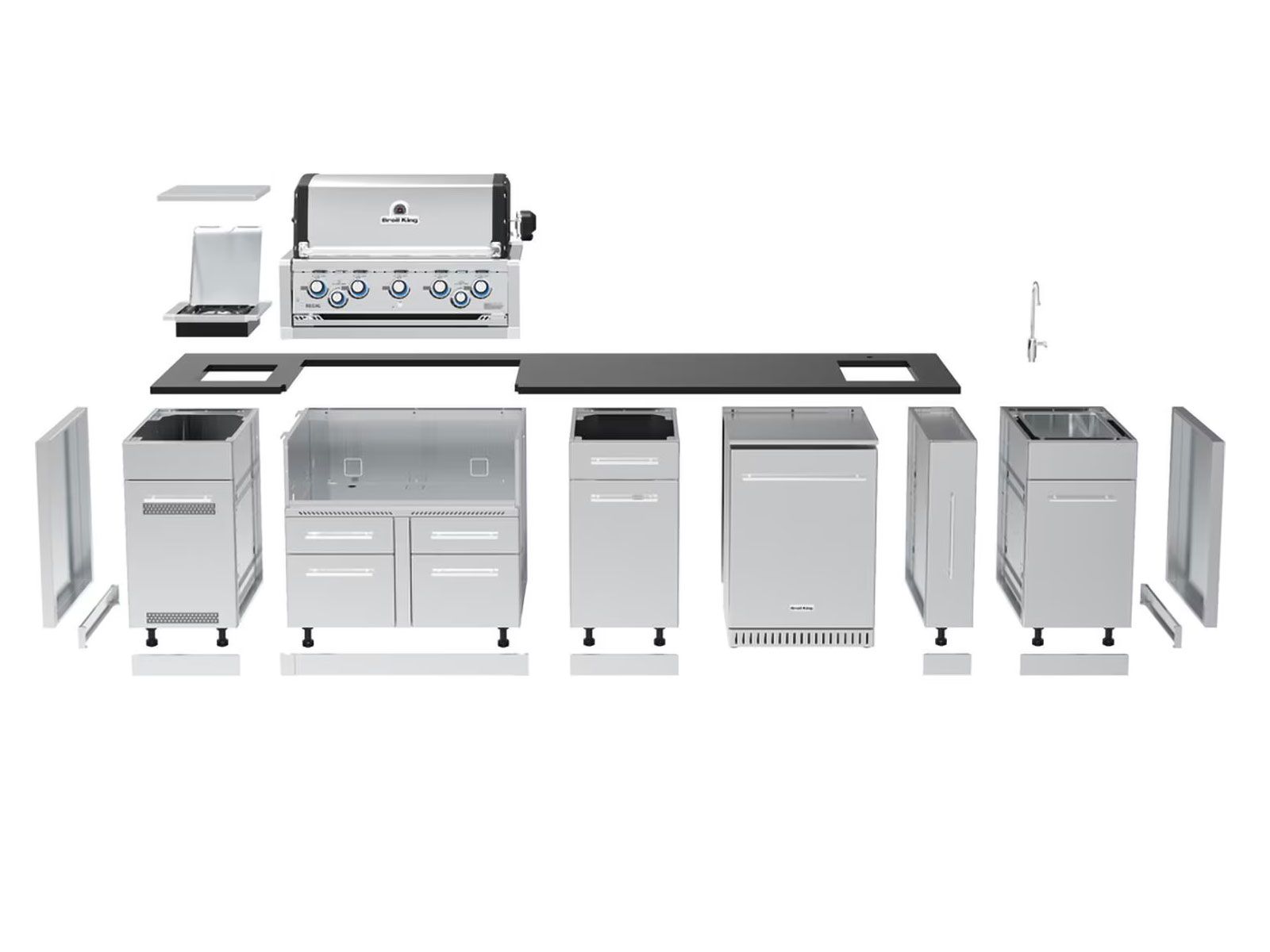 Broil King 10 1/2-Foot Outdoor Kitchen Island with Imperial S 590i 5-Burner Gas Grill, Rotisserie, Side Burner & Refrigerator (Left Orientation)
