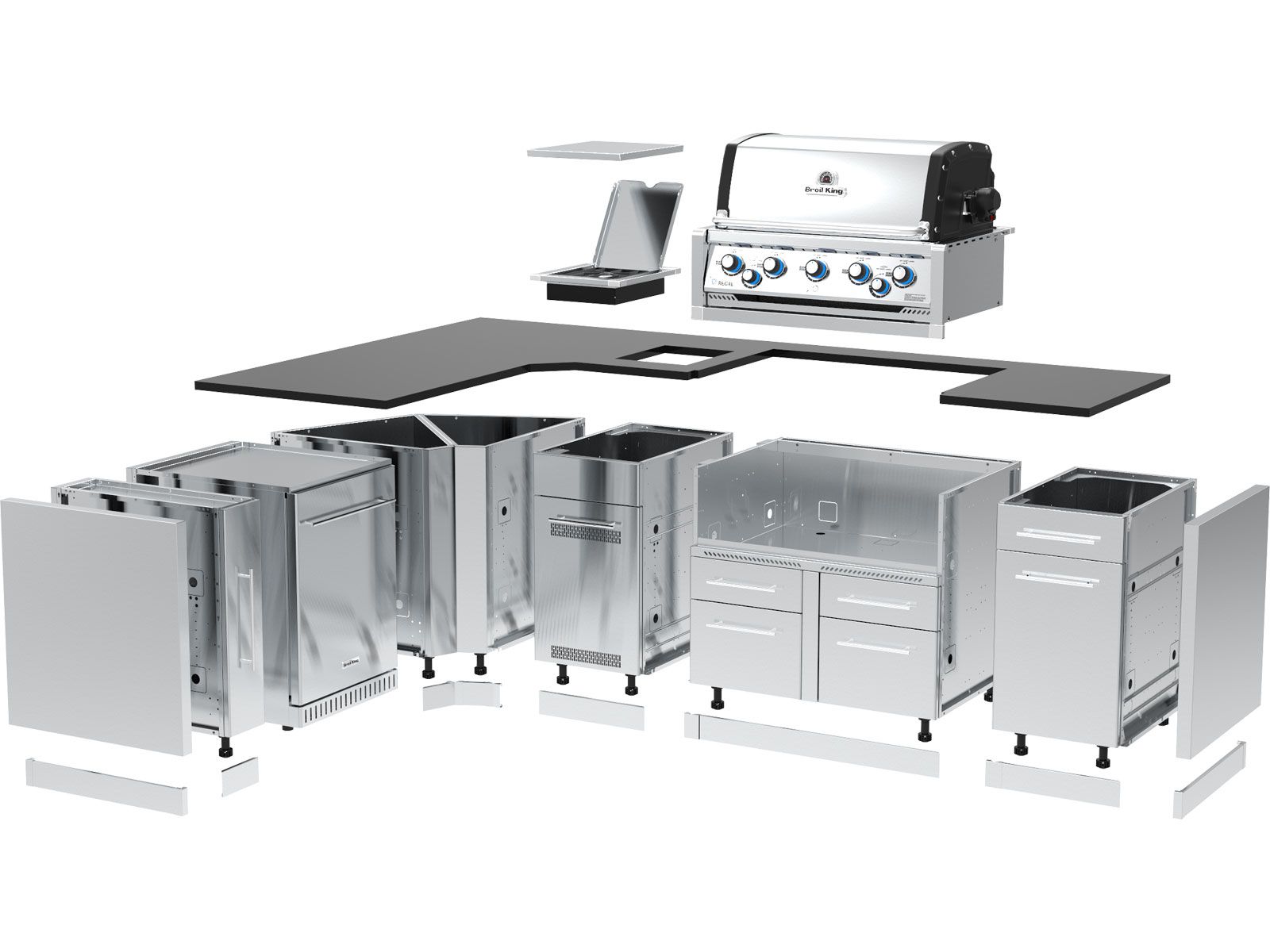 Broil King 70 x 111-Inch Outdoor Kitchen Island with Imperial S 590i 5-Burner Gas Grill, Rotisserie, Side Burner & Refrigerator