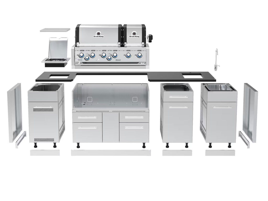 Broil King 8 1/2-Foot Outdoor Kitchen Island with Imperial S 690i 6-Burner Gas Grill, Rotisserie & Side Burner