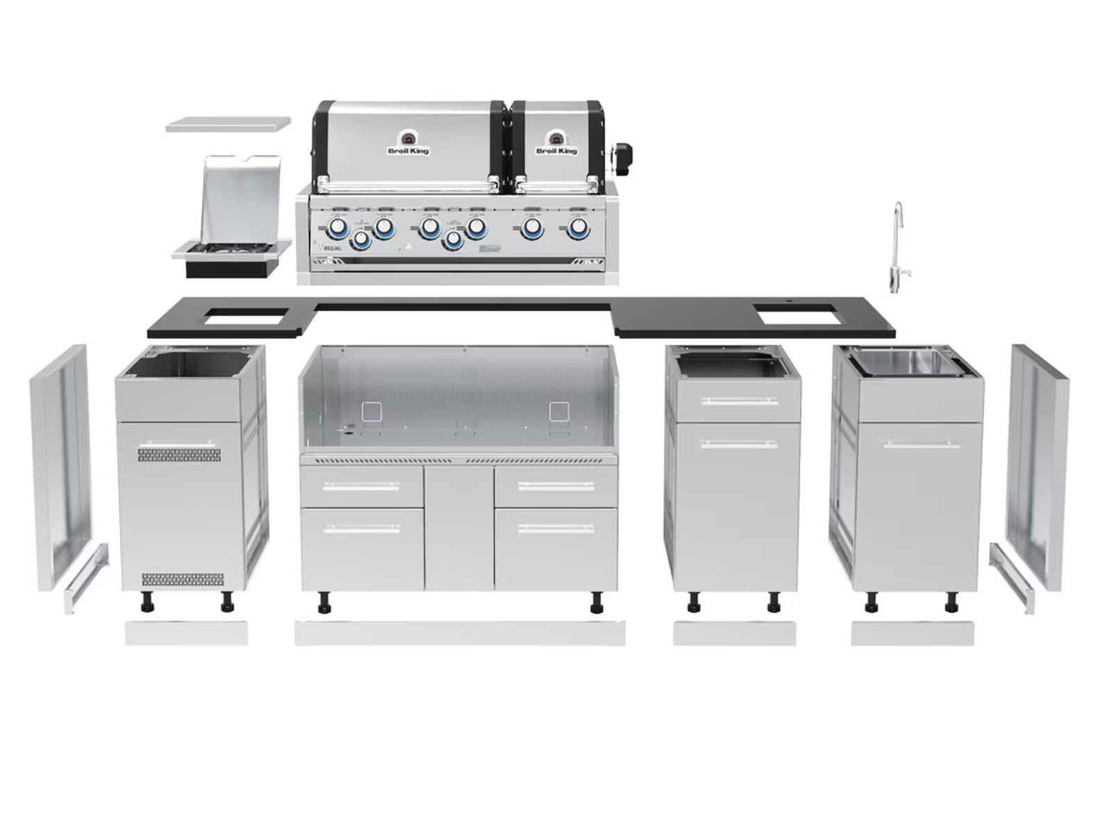 Broil King 8 1/2-Foot Outdoor Kitchen Island with Imperial S 690i 6-Burner Gas Grill, Rotisserie & Side Burner