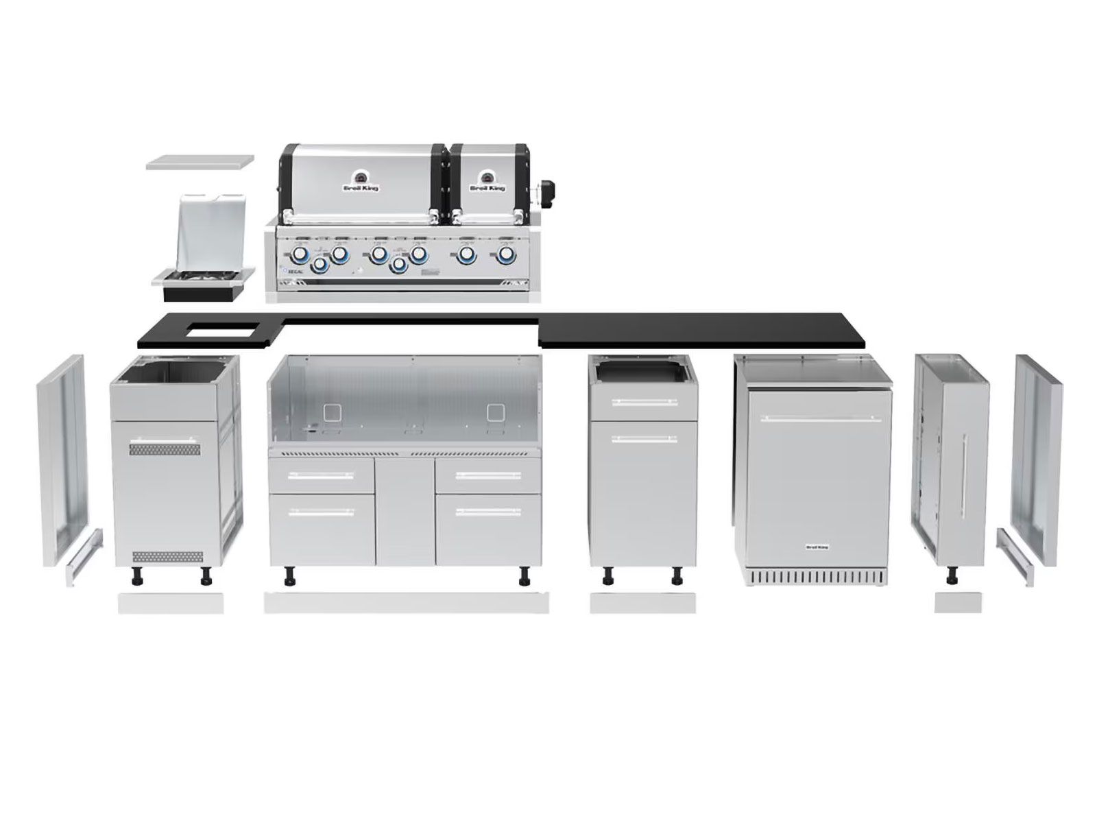Broil King 9 3/4-Foot Outdoor Kitchen Island with Imperial S 690i 6-Burner Gas Grill, Rotisserie, Side Burner & Refrigerator