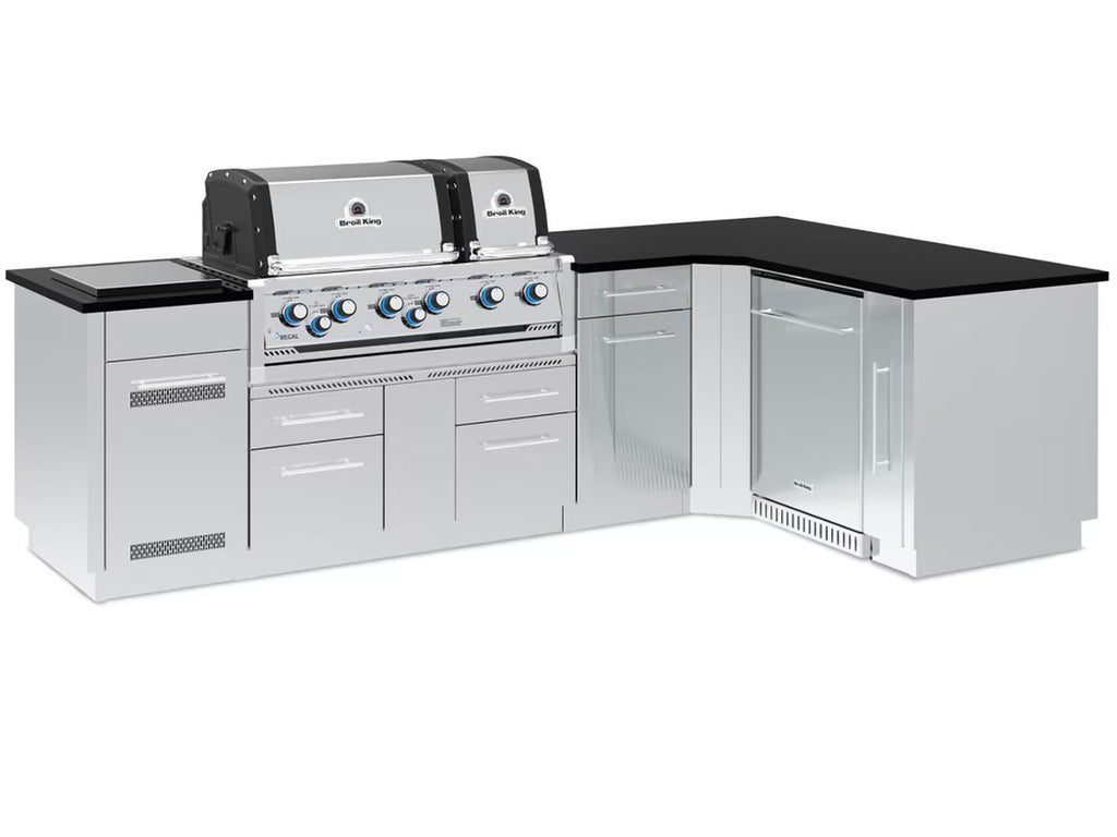 Broil King 118 x 70-Inch Outdoor Kitchen Island with Imperial S 690i 6-Burner Gas Grill, Rotisserie, Side Burner & Refrigerator