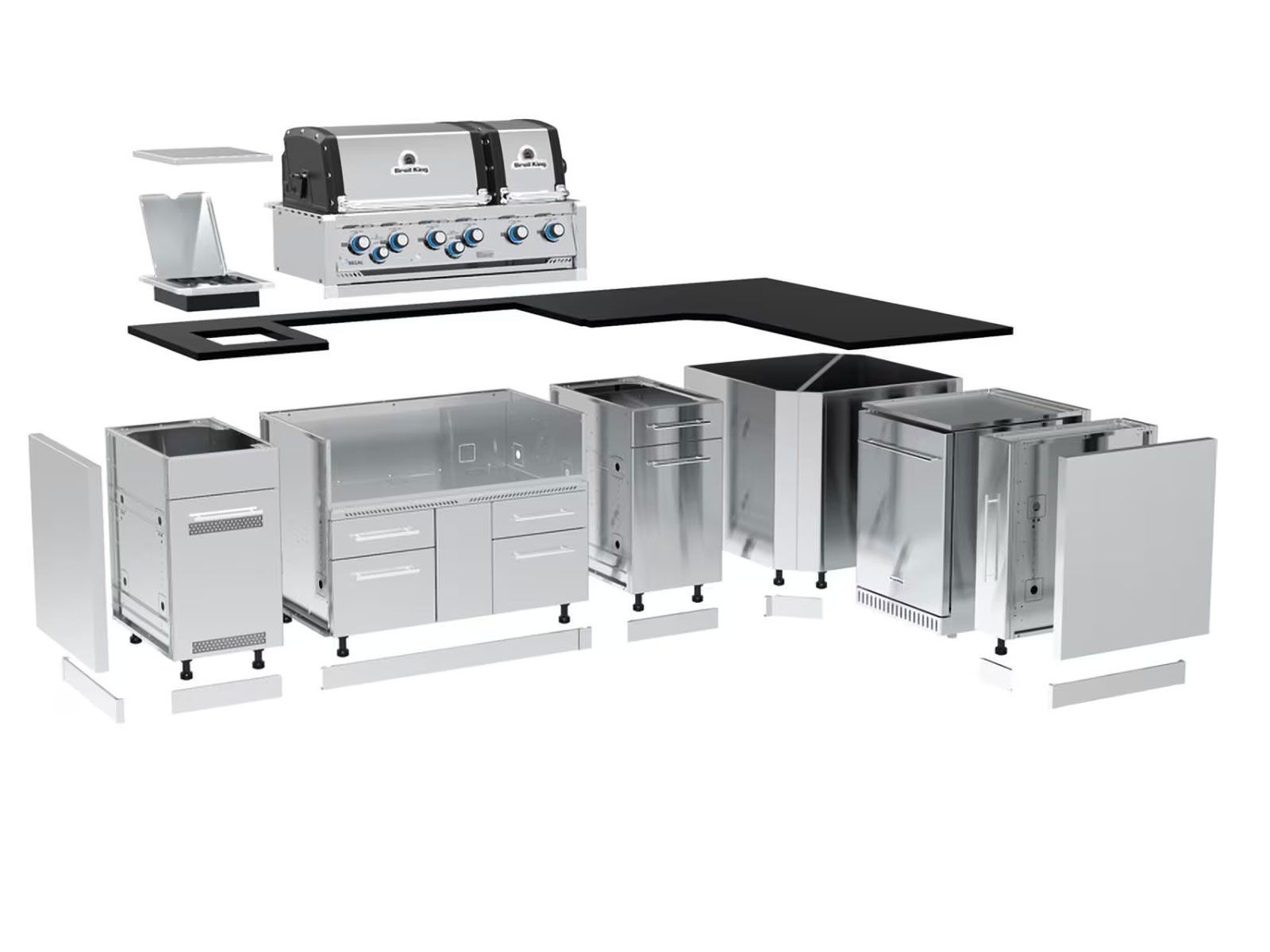 Broil King 118 x 70-Inch Outdoor Kitchen Island with Imperial S 690i 6-Burner Gas Grill, Rotisserie, Side Burner & Refrigerator