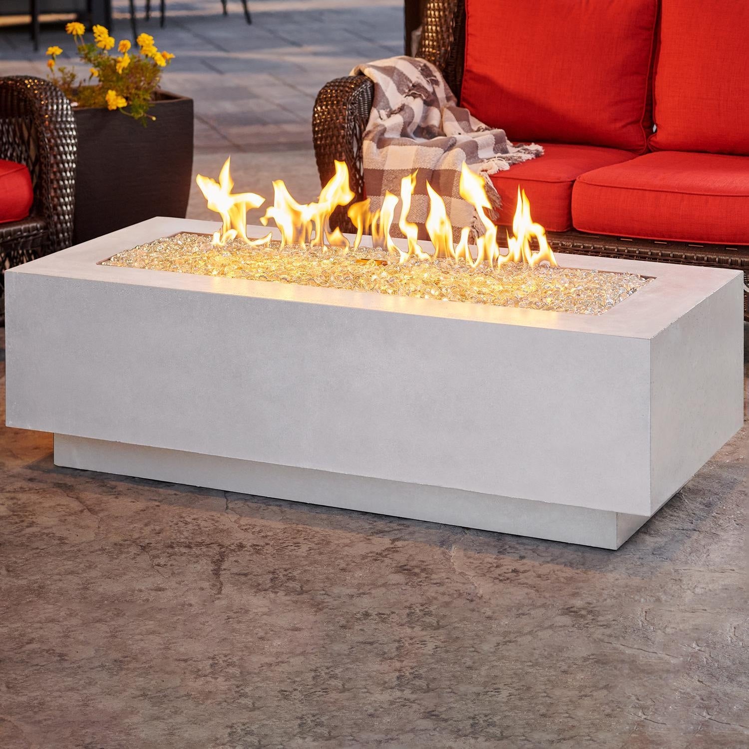 Cove 54-Inch Rectangular Glass Fiber Reinforced Concrete Propane Fire Pit Table in White