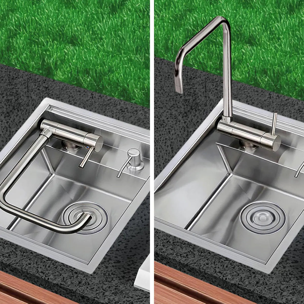 16 X 18-in Dual-Mount 304 Stainless Steel Outdoor Sink W/ Folding Faucet, Cover, Drain & Soap Pump