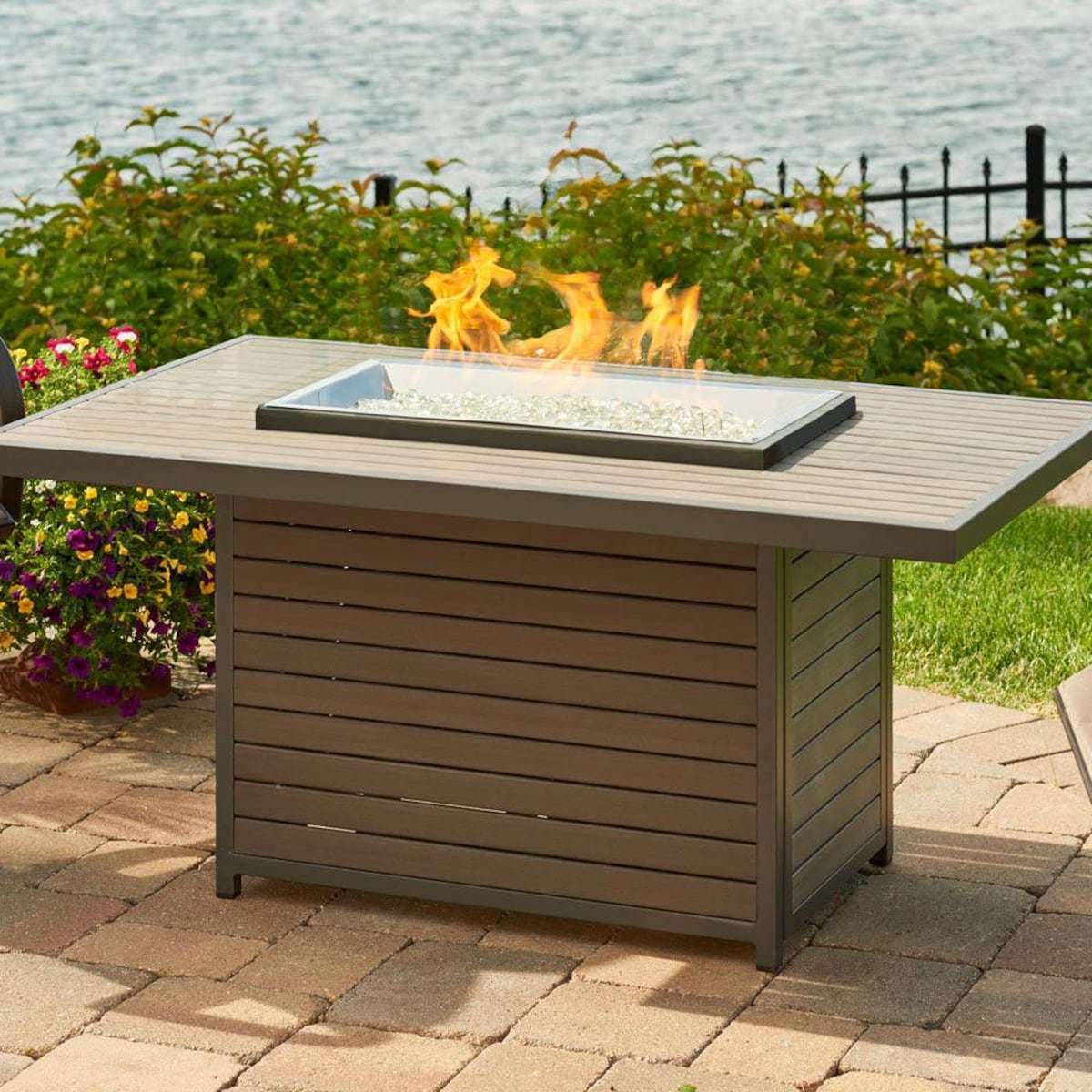 Brooks 50-Inch Rectangular Cast Aluminum Natural Gas Fire Pit Table in Taupe