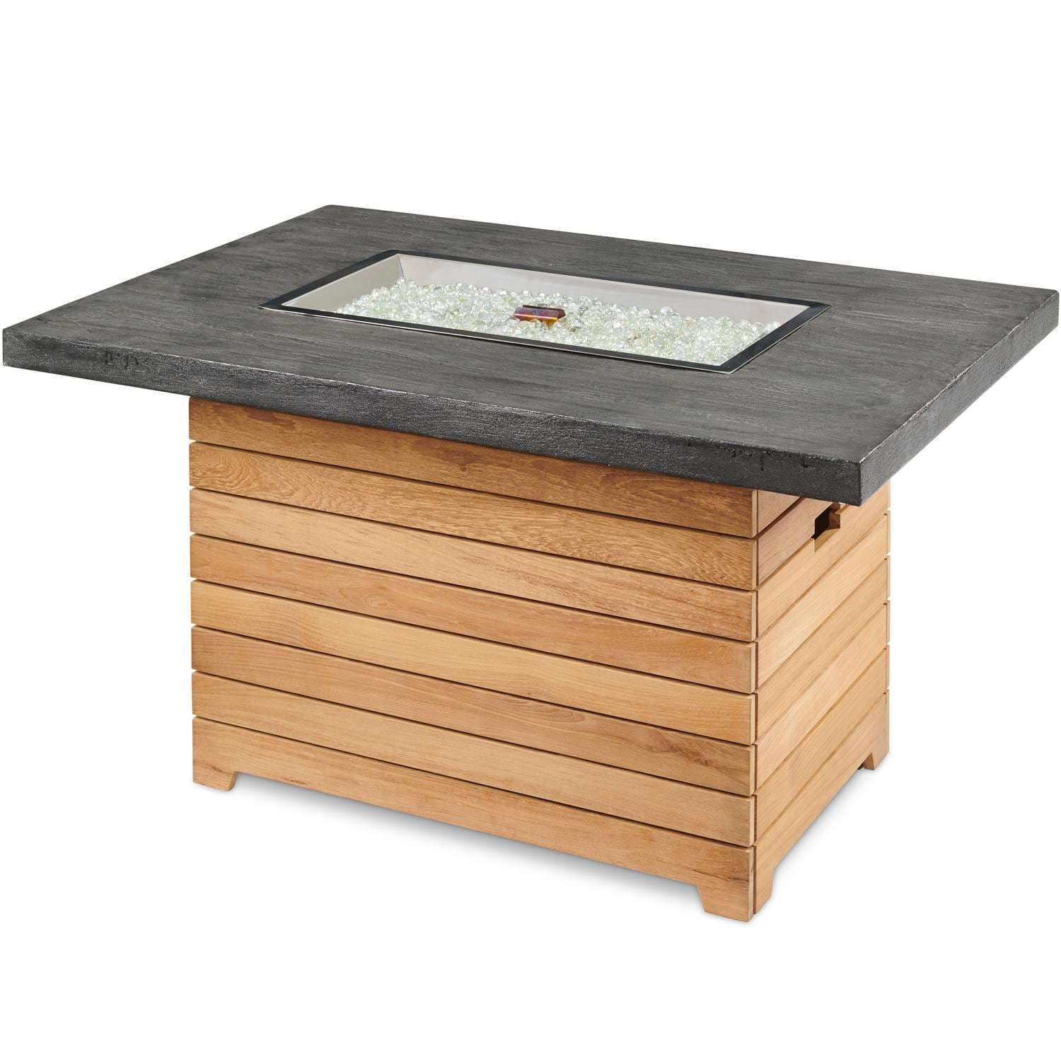 Darien 44-Inch Rectangular Teak Propane Fire Pit Table in Gray