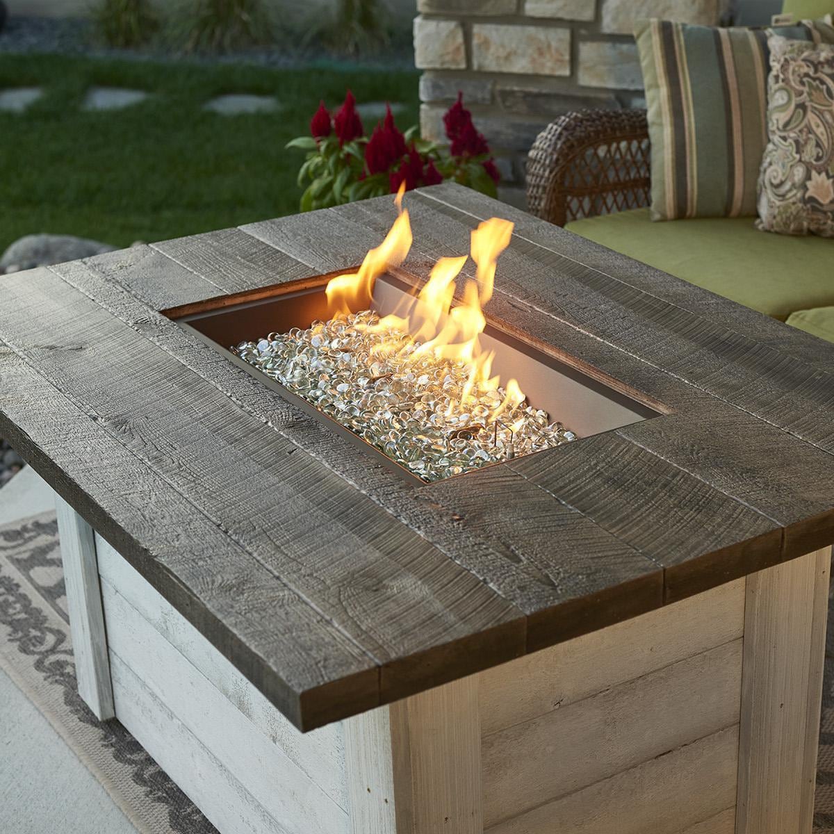 Alcott 48-Inch Rectangular Stucco Propane Fire Pit Table in White