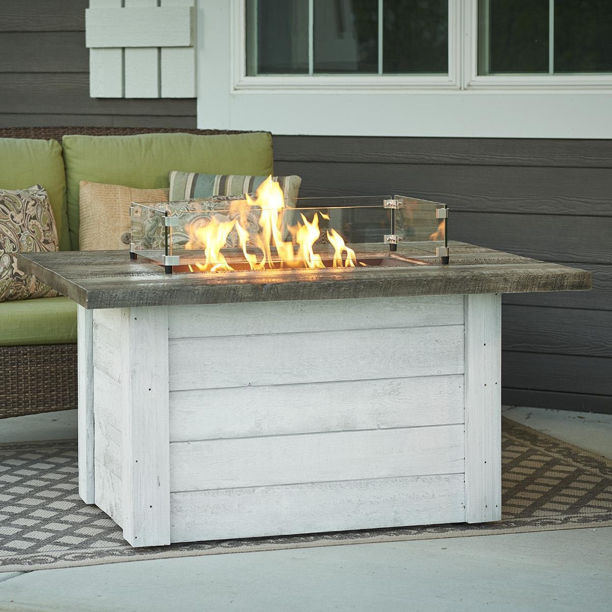 Alcott 48-Inch Rectangular Stucco Propane Fire Pit Table in White