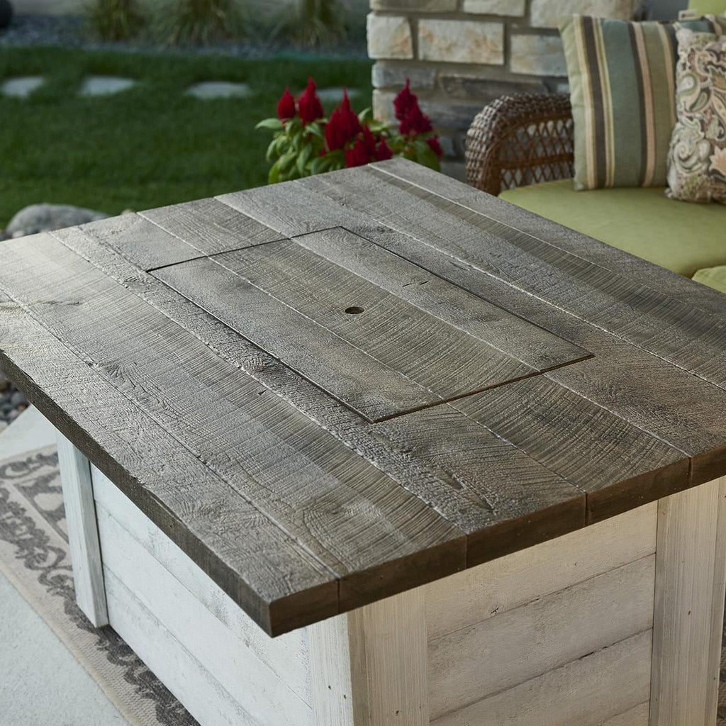 Alcott 48-Inch Rectangular Stucco Propane Fire Pit Table in White