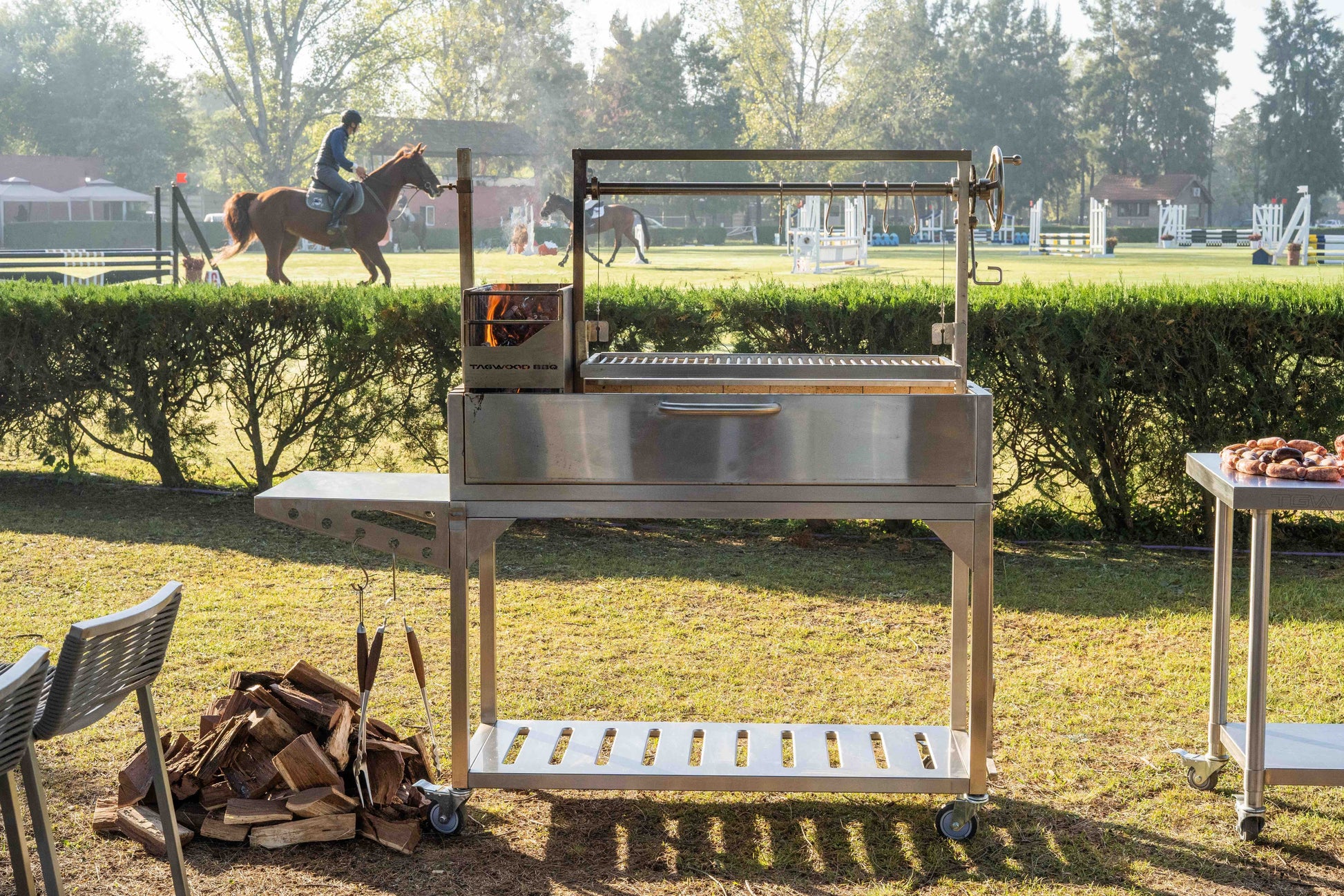 Tagwood BBQ Fully Assembled Argentine Santa Maria Wood Fire & Charcoal Grill - All Stainless Steel - BBQ03SSF