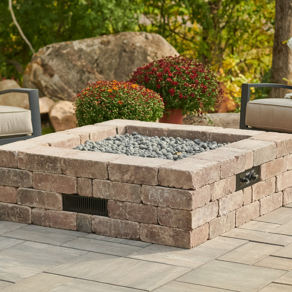 Vent block and control panel on the Bronson Block Square Gas Fire Pit Kit