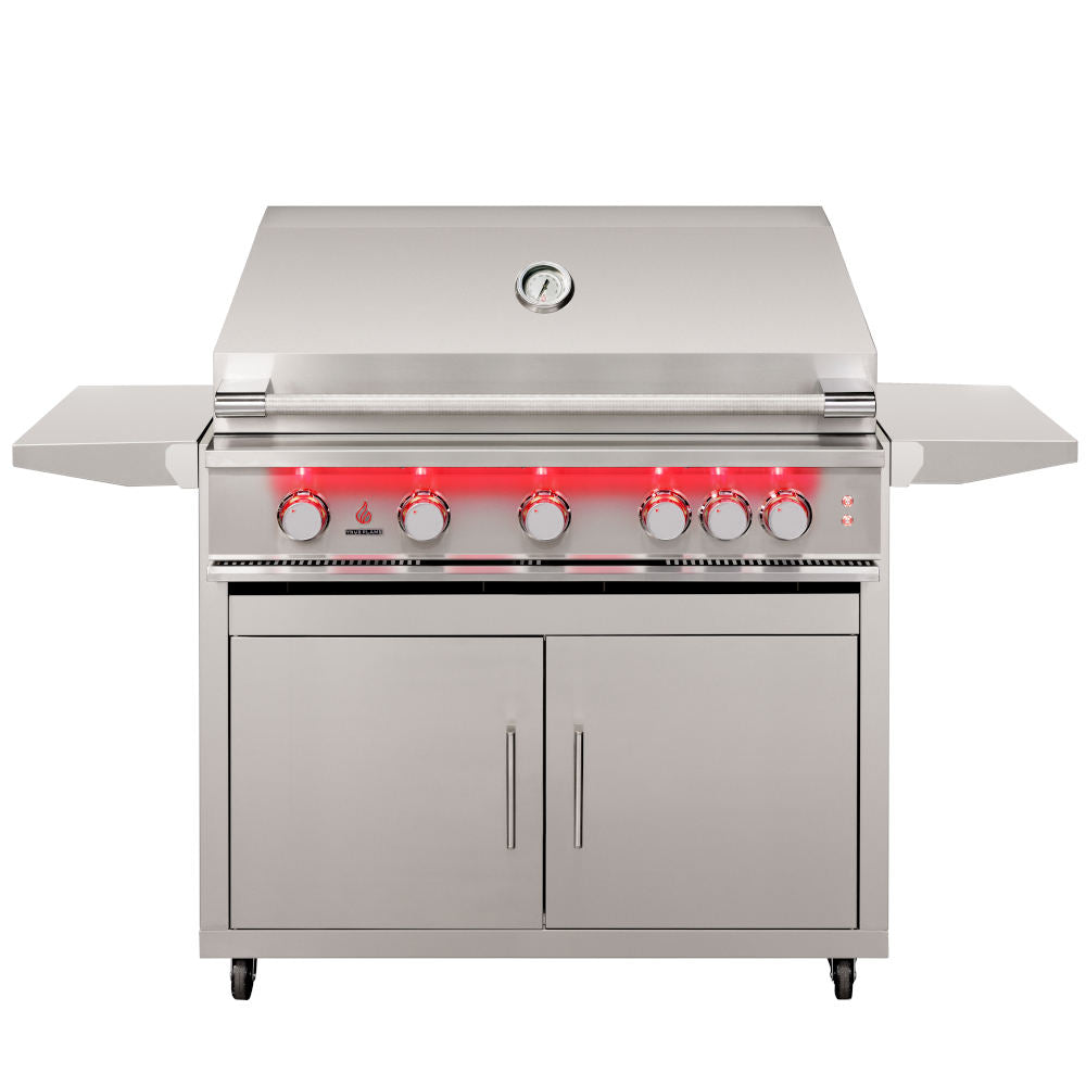 TrueFlame 40-Inch 5-Burner Freestanding Gas Grill with Rear Infrared Burner and Grill Lights (TF40+CART-TF-40DC)