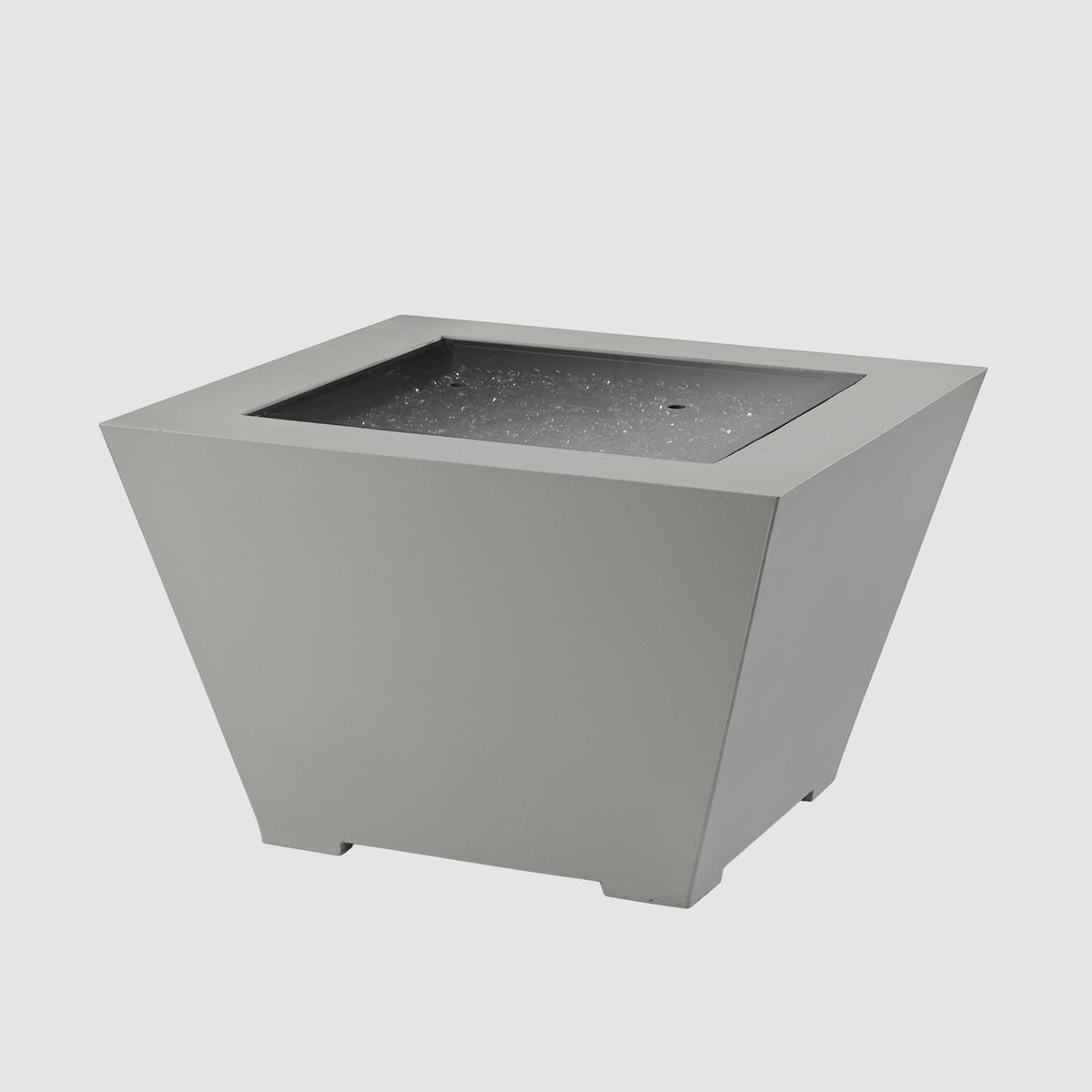 Cove Concrete Trapezoid 37-inch gas fire pit bowl in Natural Grey with optional glass burner cover in place