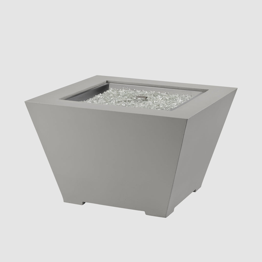 Cove Concrete Trapezoid 37-inch gas fire pit bowl in Natural Grey with fire glass gems, unlit