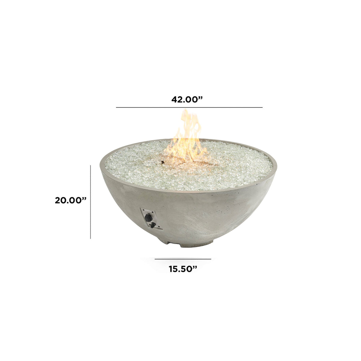 Dimensions diagram for the Natural Grey Cove Concrete Edge 42-inch round gas fire pit bowl