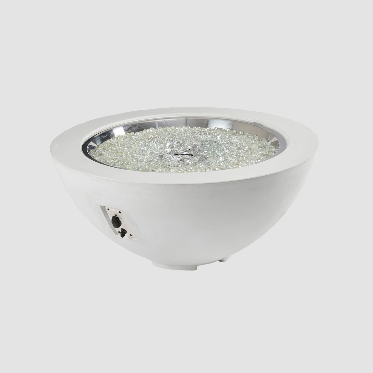 42-inch Cove Concrete round gas fire pit bowl in White, unlit