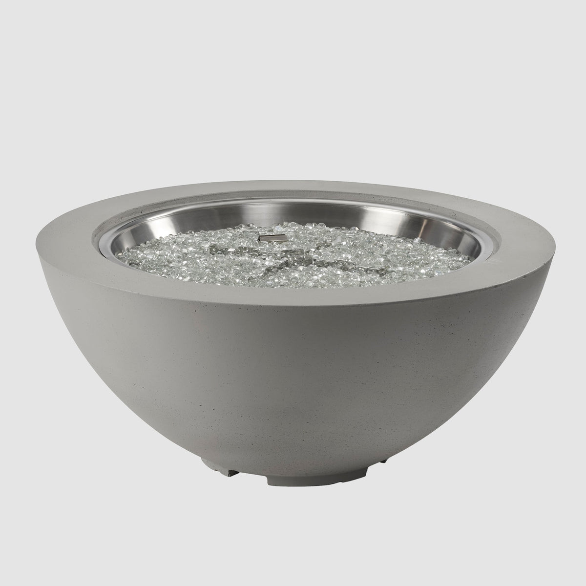 42-inch Cove Concrete round gas fire pit bowl in Natural Grey with fire glass gems, unlit