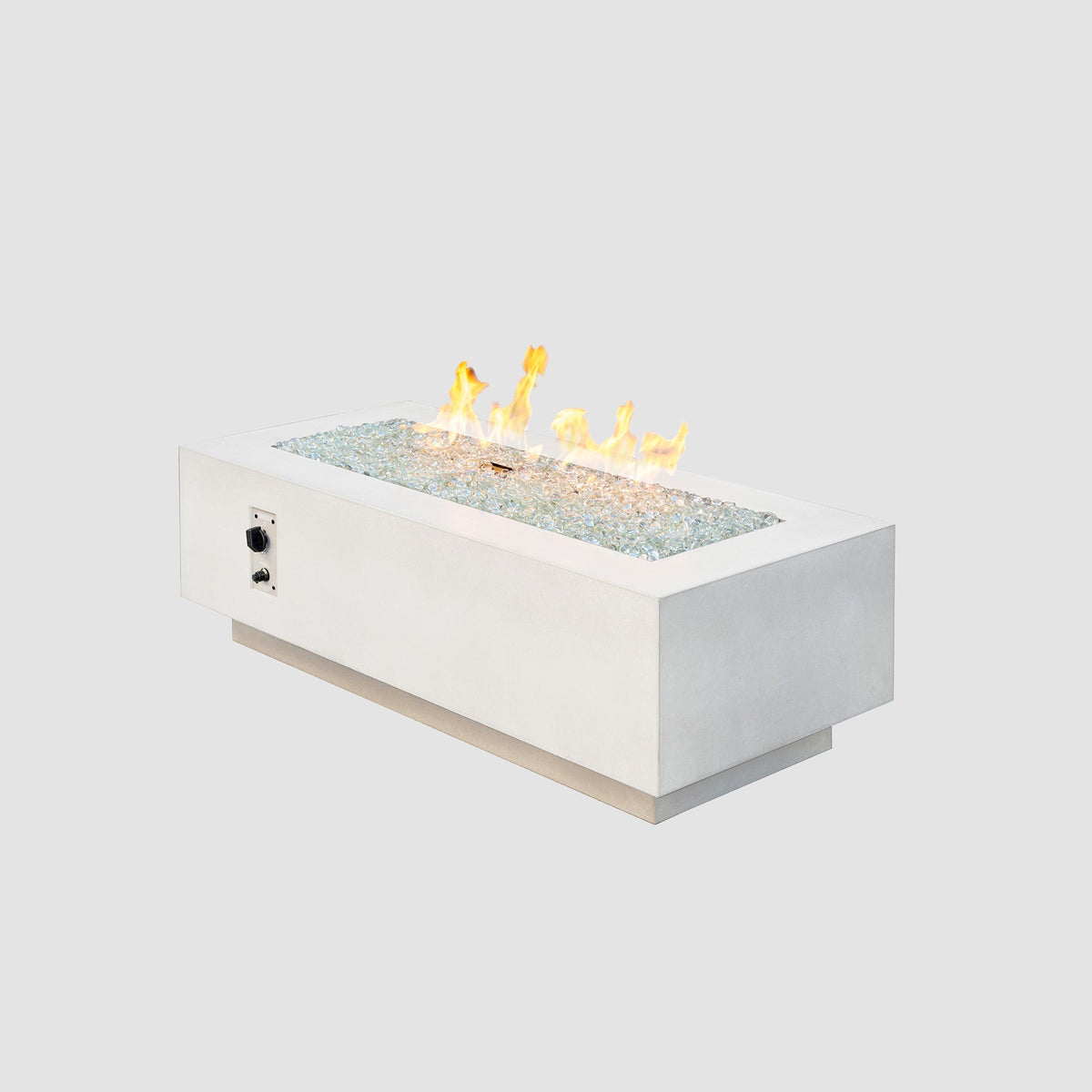 54-inch Cove Concrete linear gas fire pit in White on a white background