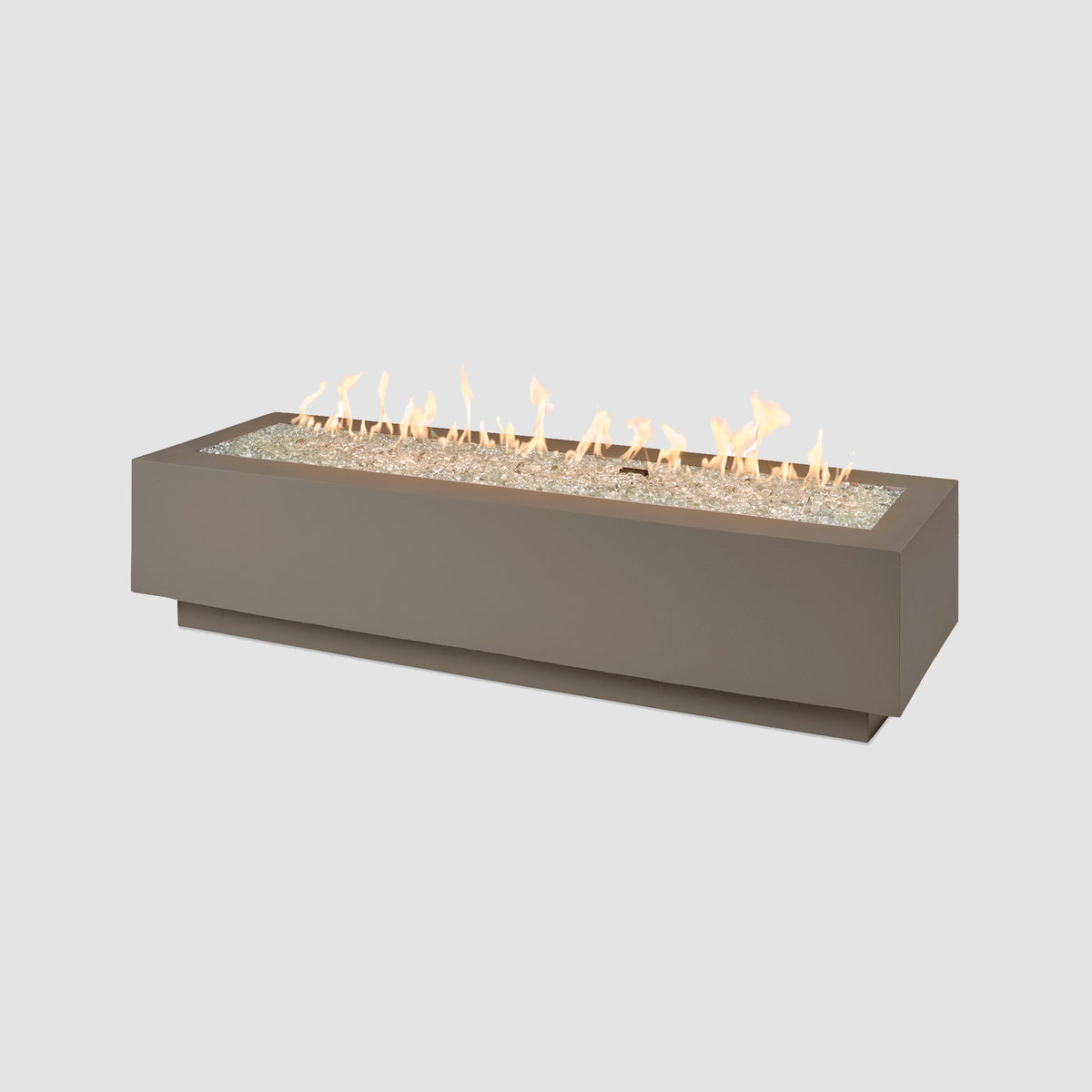 72-inch Cove Concrete linear gas fire pit in Earth Stone with lit flame