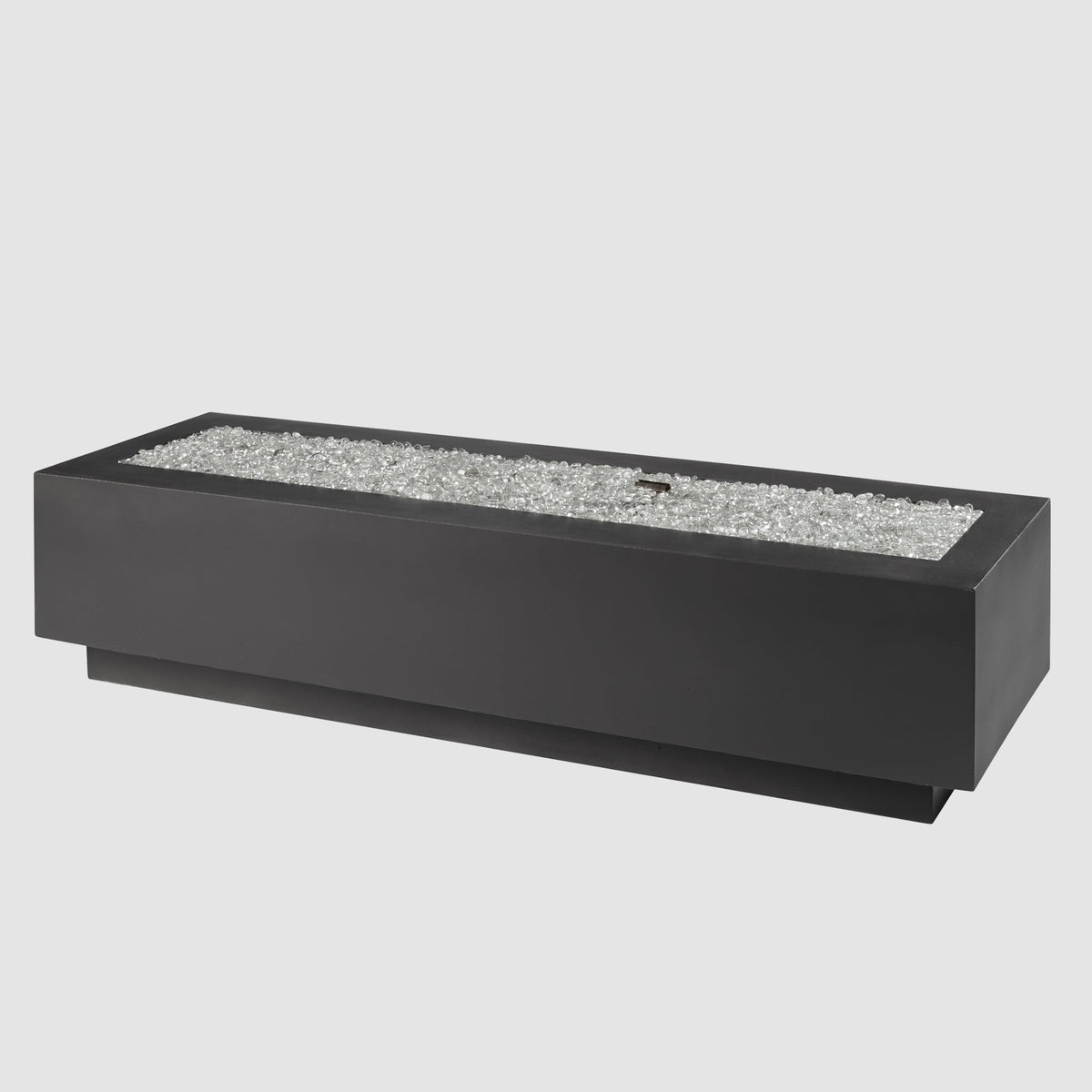 72-inch Cove Concrete linear gas fire pit in Midnight Mist with fire glass gems, unlit