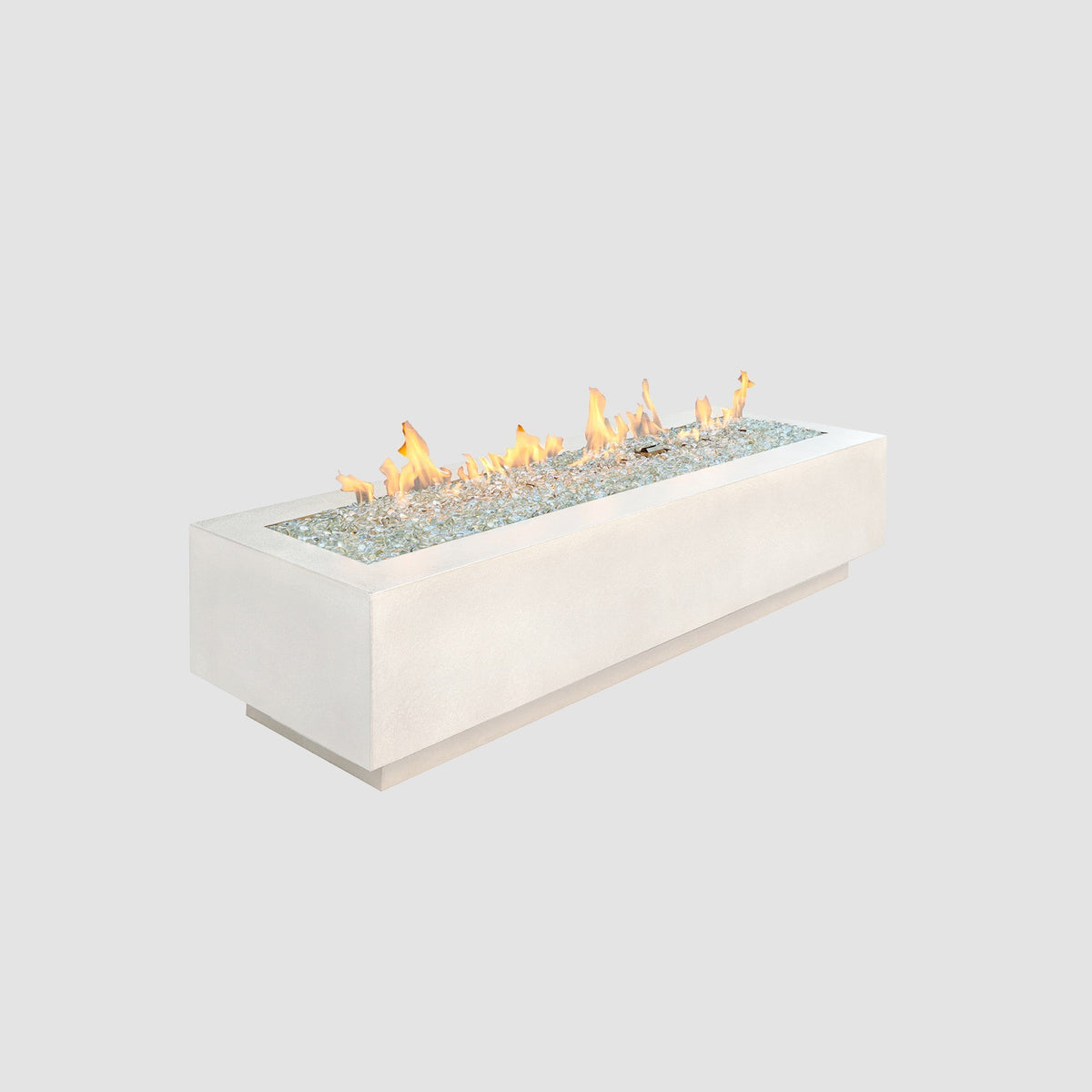 72-inch Cove Concrete linear gas fire pit in White on a white background