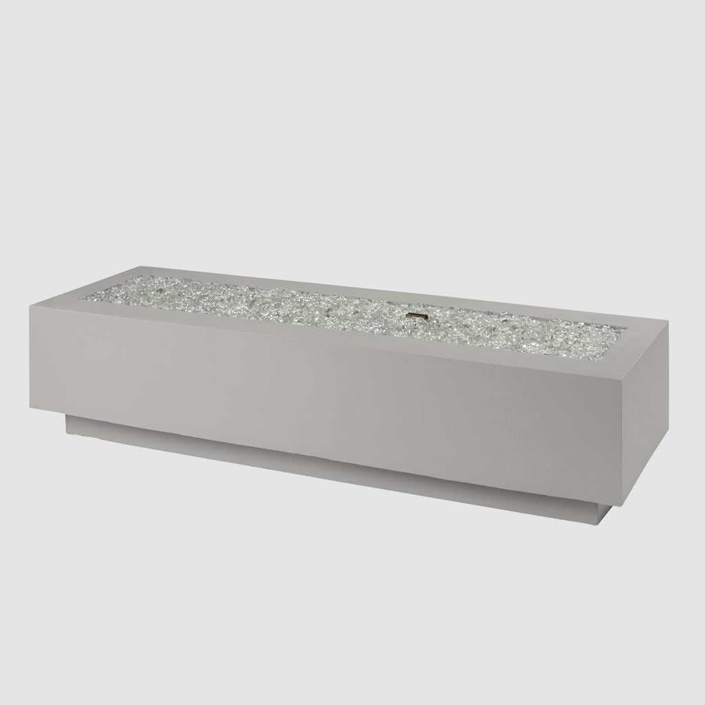 72-inch Cove Concrete linear gas fire pit in Natural Grey with fire glass gems, unlit