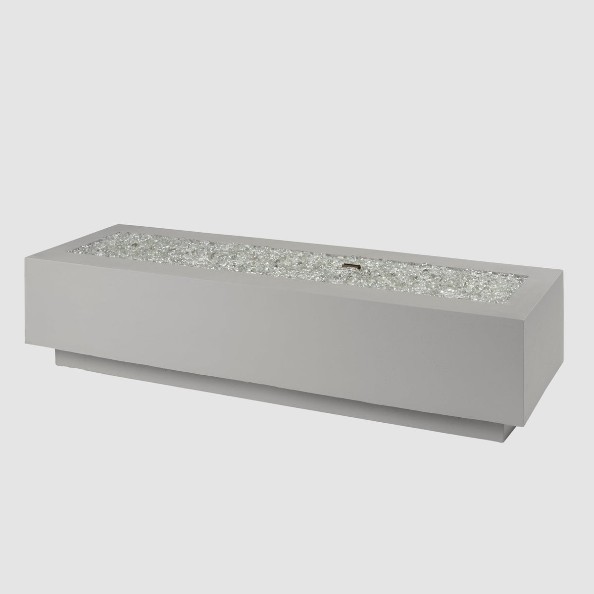 72-inch Cove Concrete linear gas fire pit in Natural Grey with fire glass gems, unlit