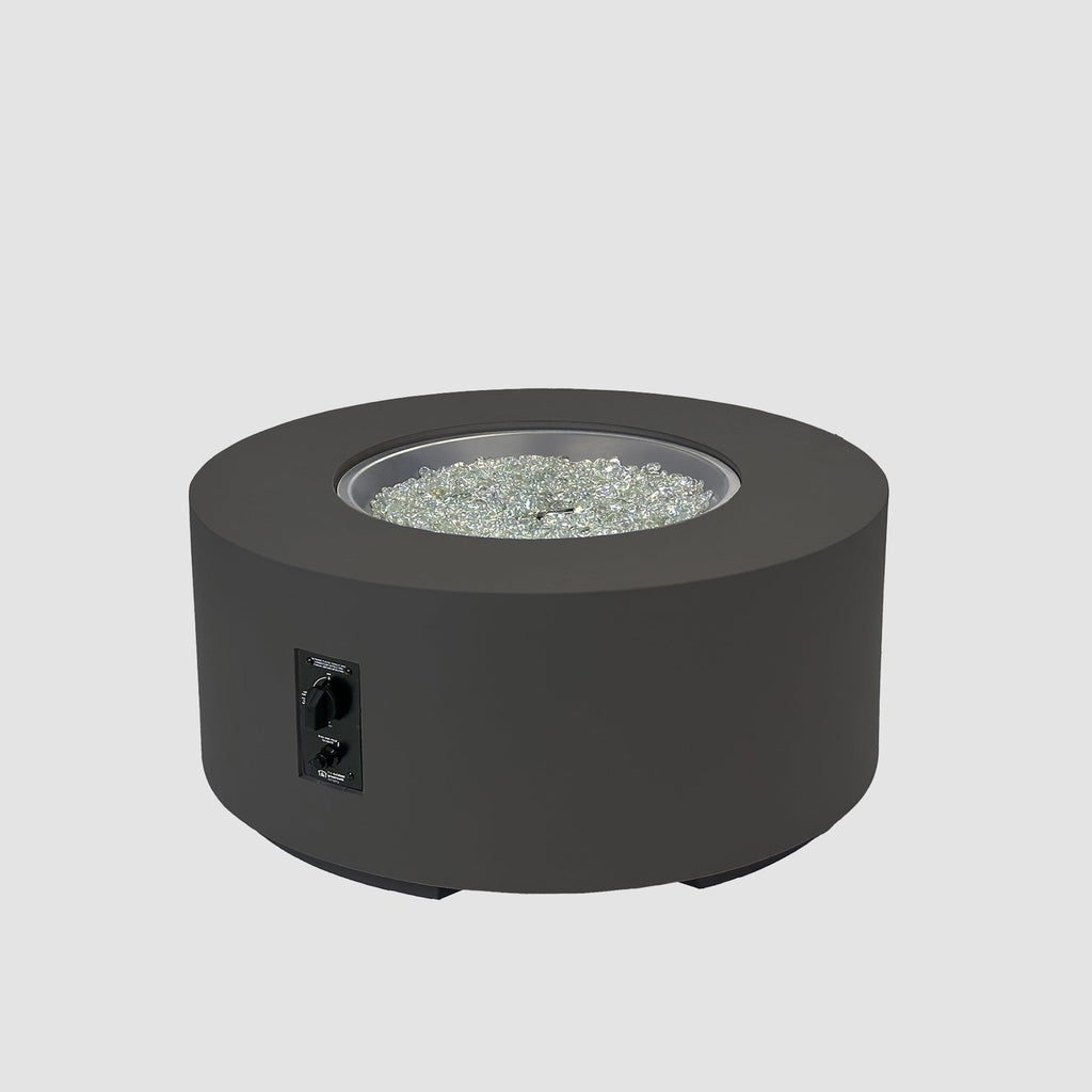 36-inch Cove Concrete round gas fire pit table in Midnight Mist, unlit