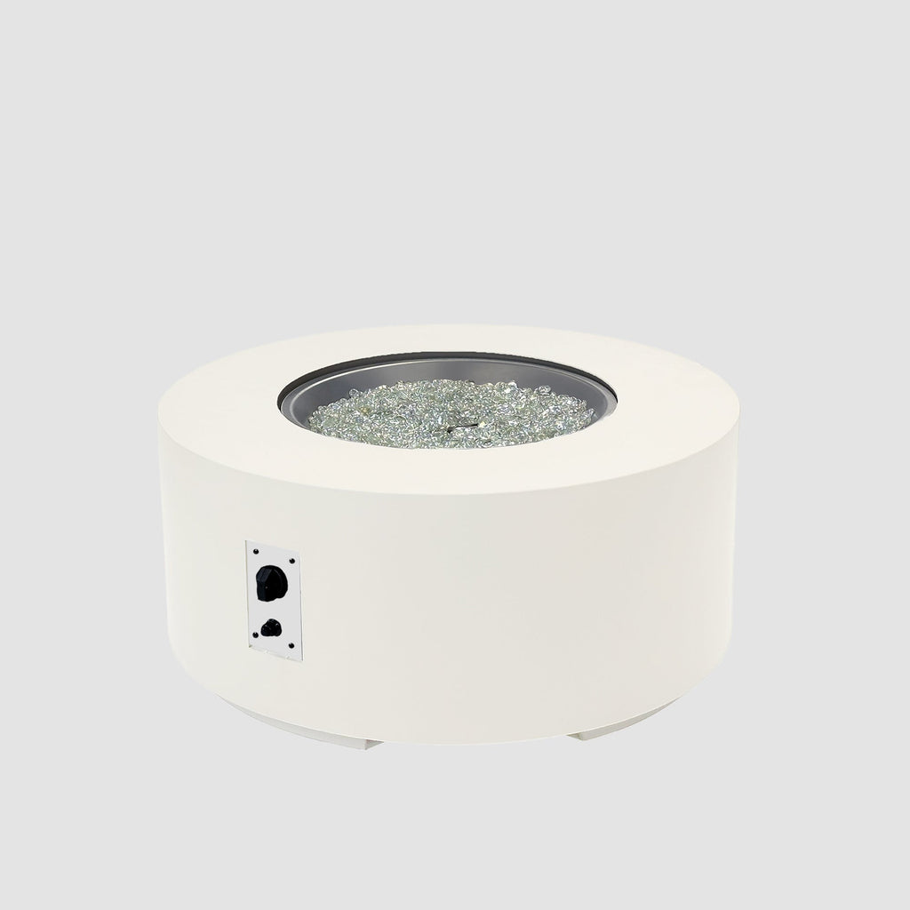 36-inch Cove Concrete round gas fire pit table in White, unlit