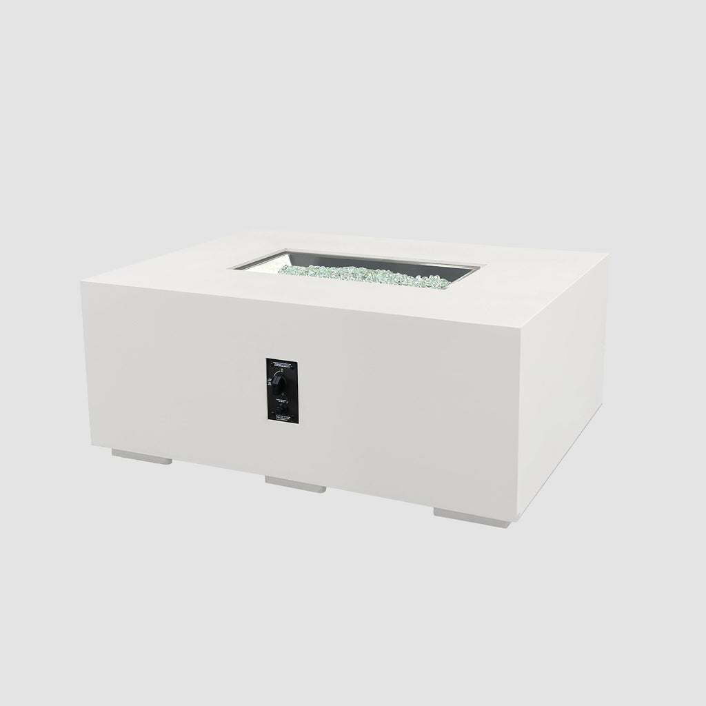 48-inch Cove Concrete Linear gas fire pit in White, unlit