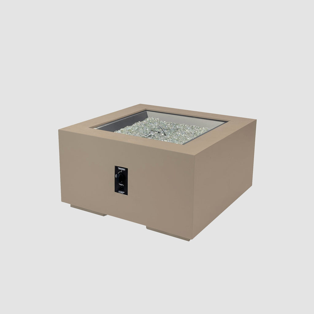 36-inch Cove Concrete square gas fire pit table in Latte, unlit