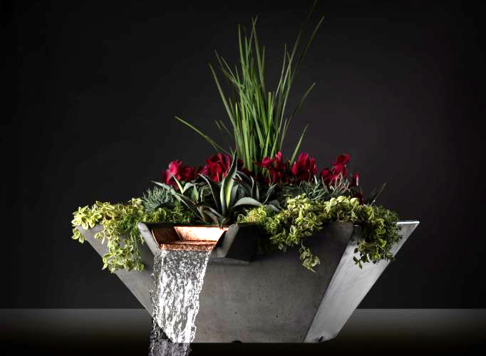 Cascade Water + Planter Square Conical Concrete