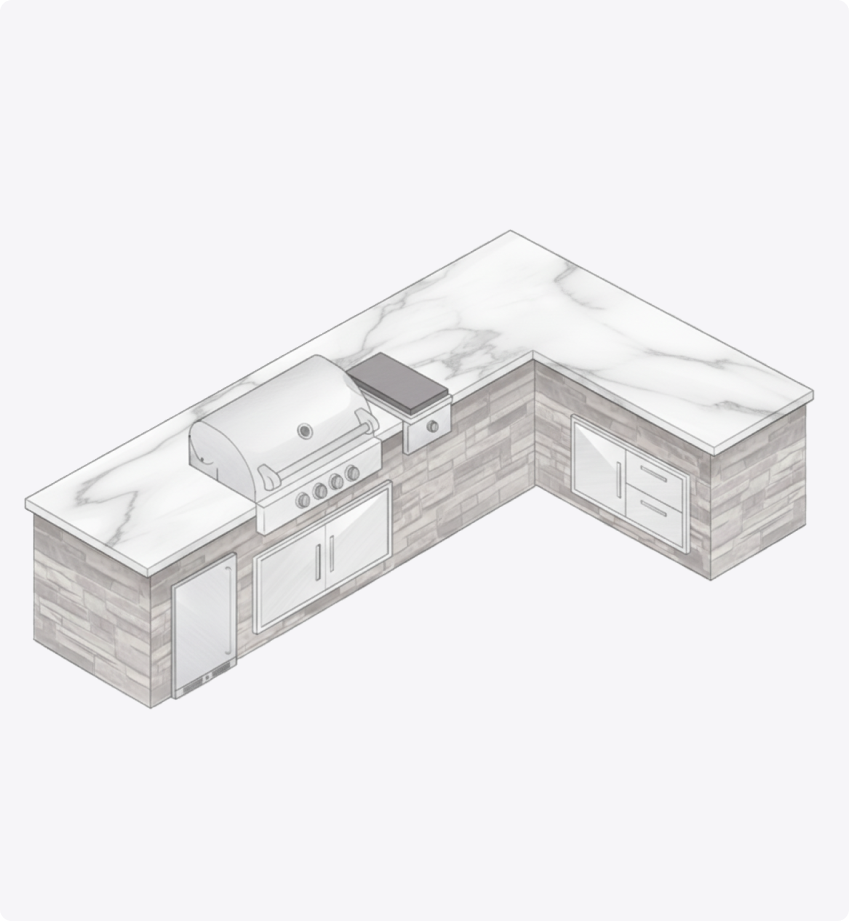 Isla de cocina exterior en forma de L personalizada