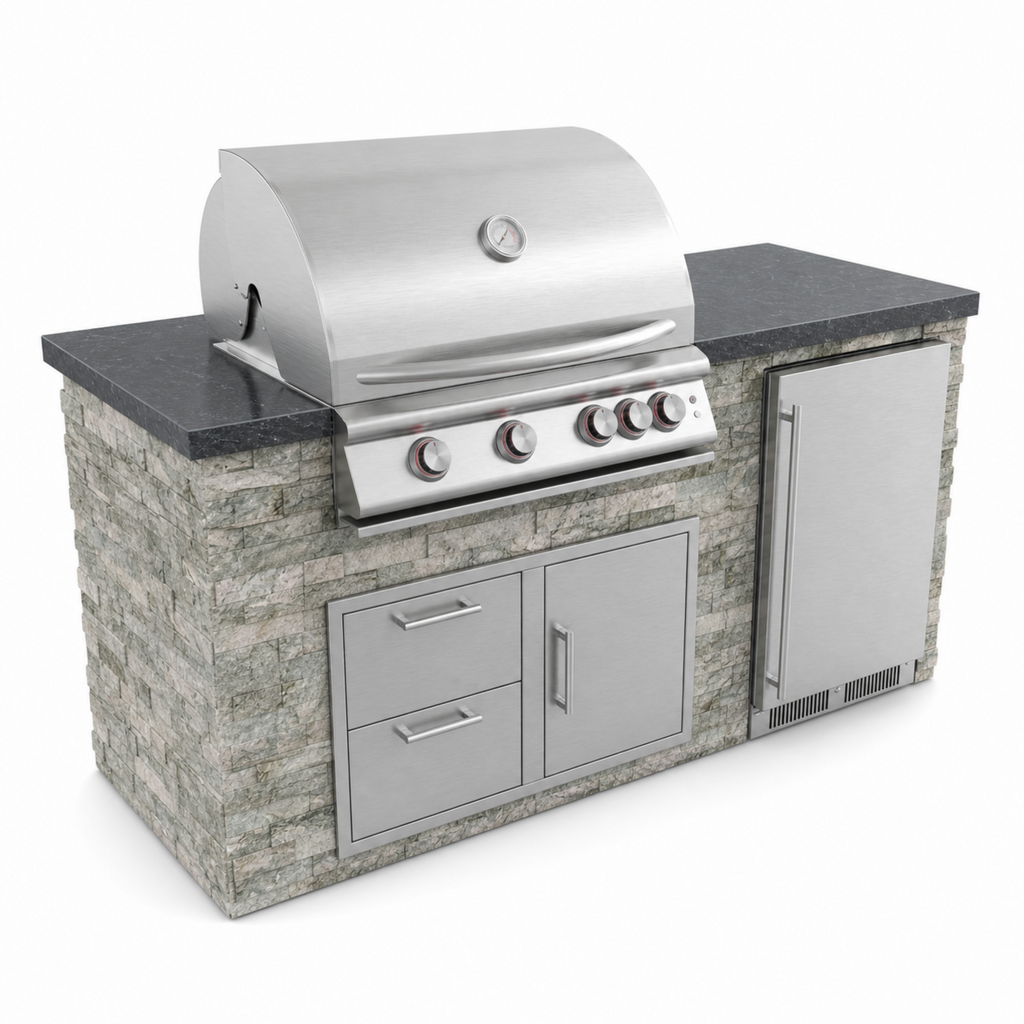 The Host 8-ft outdoor kitchen island with Blaze LTE+ 32-inch grill, natural stone and granite countertop