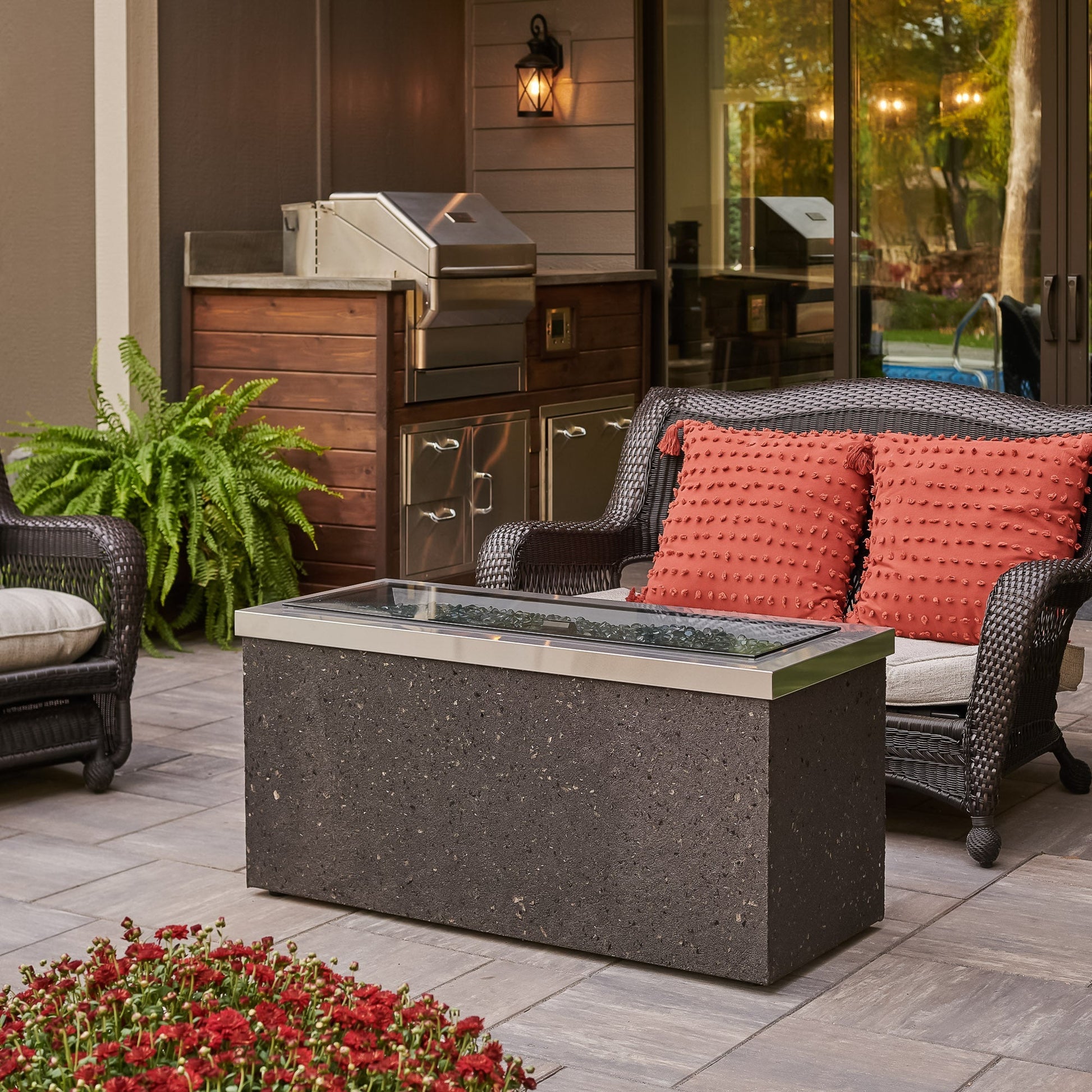 Key Largo 48 Inch Rectangular Stucco Natural Gas Fire Pit Table